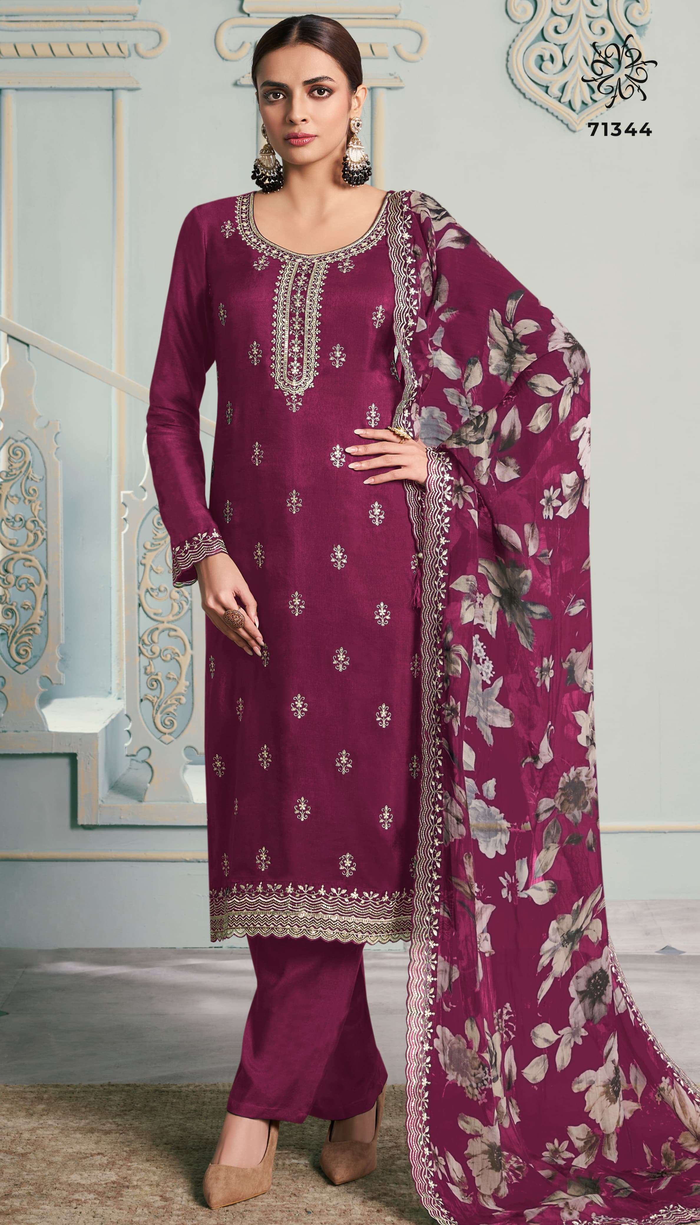 VINAY FASHION KULEESH SHIVANGI MOONGA SILK EMBROIDERY DESIGNER WORK SUIT