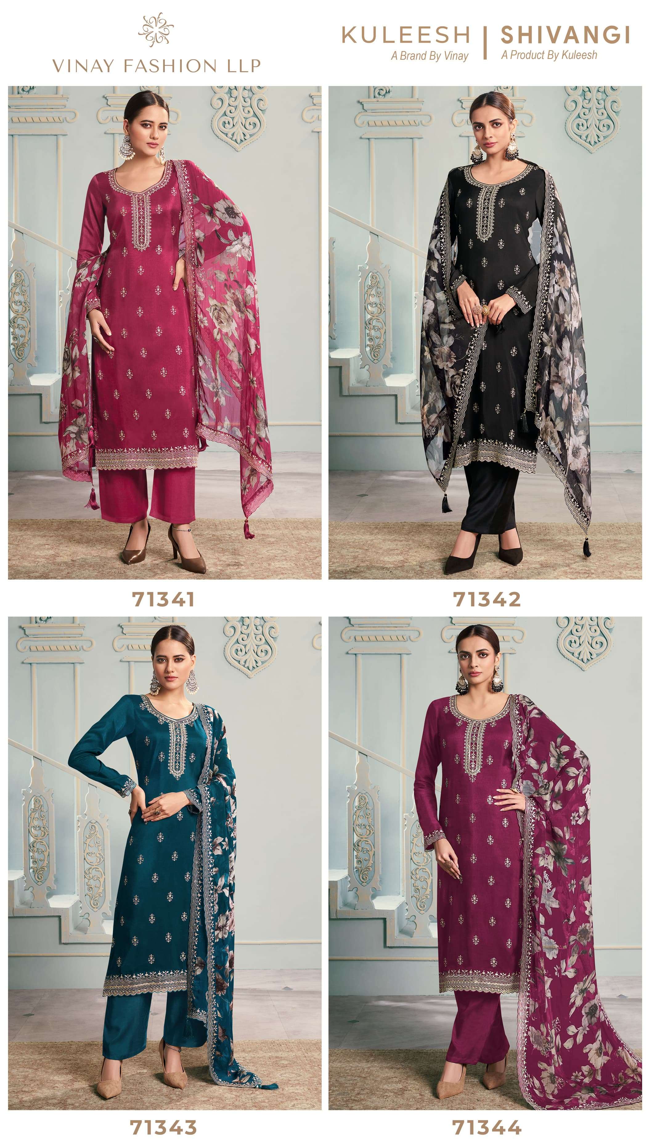 VINAY FASHION KULEESH SHIVANGI MOONGA SILK EMBROIDERY DESIGNER WORK SUIT