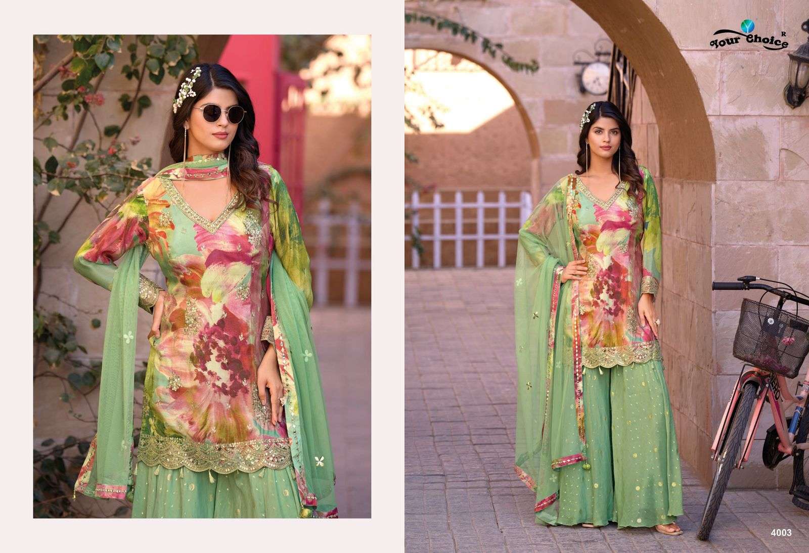 YOUR CHOICE GINNI VOL 4 HEAVY EMBROIDERY DESIGNER SHARARA SUIT