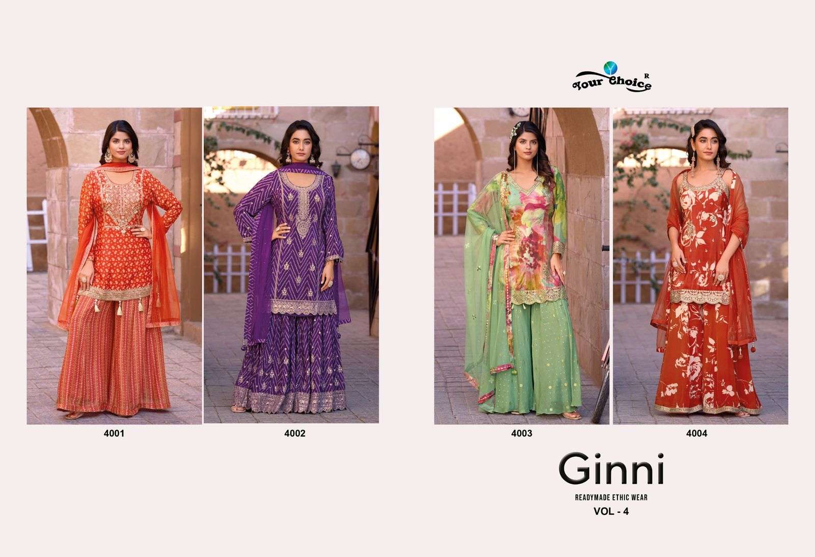 YOUR CHOICE GINNI VOL 4 HEAVY EMBROIDERY DESIGNER SHARARA SUIT