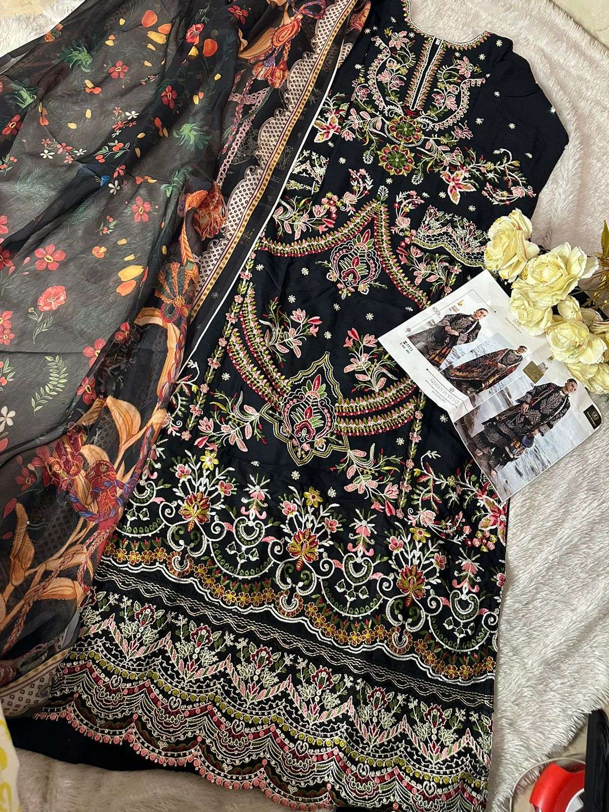 ZIAAZ DESIGNS CODE NO - 493 RAYON COTTON HEAVY EMBROIDERED PAKISTANI SALWAR SUIT 