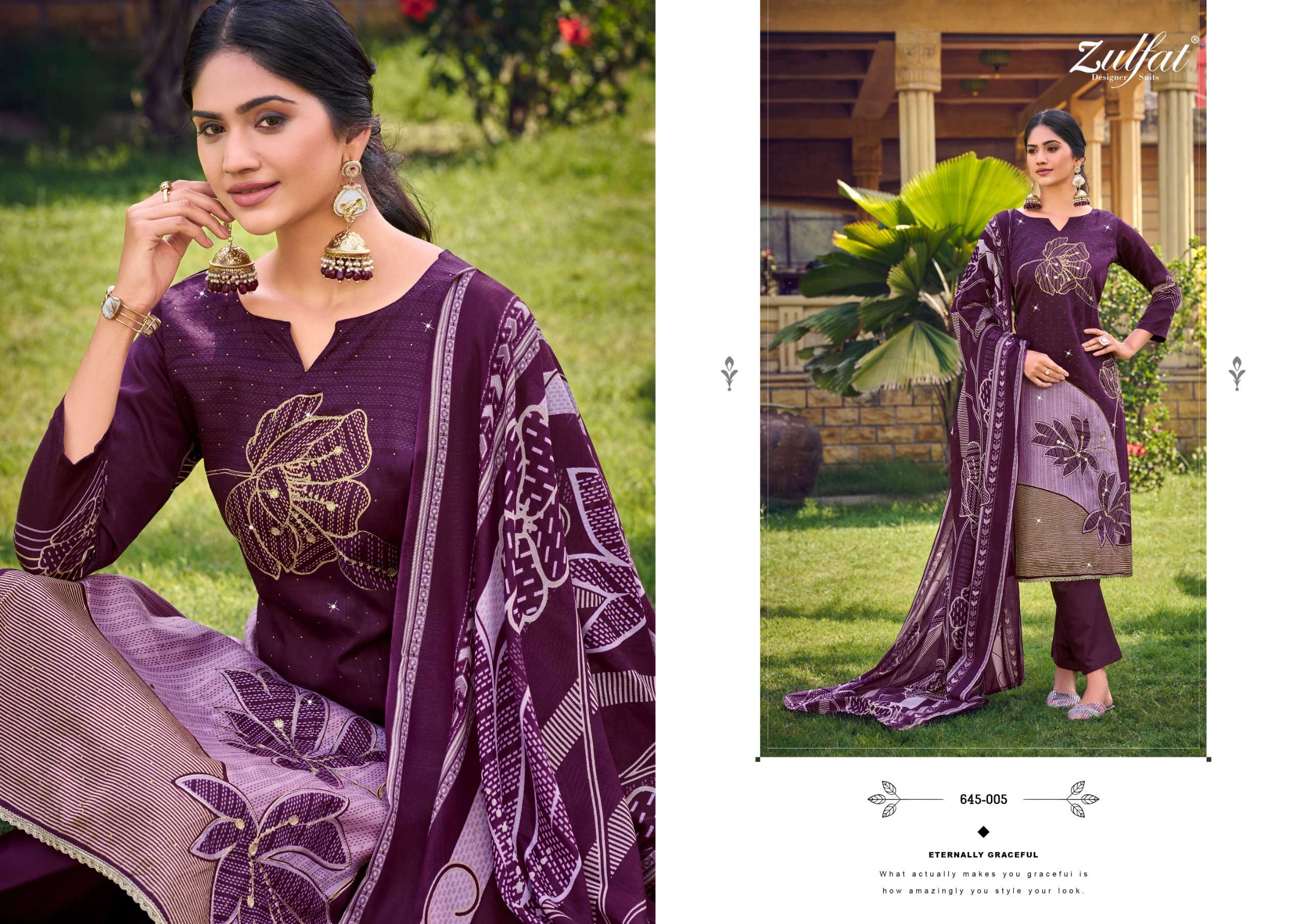ZULFAT DESIGNER SUITS SAJNI VOL 7 JAM COTTON PRINT WITH WORK SUIT