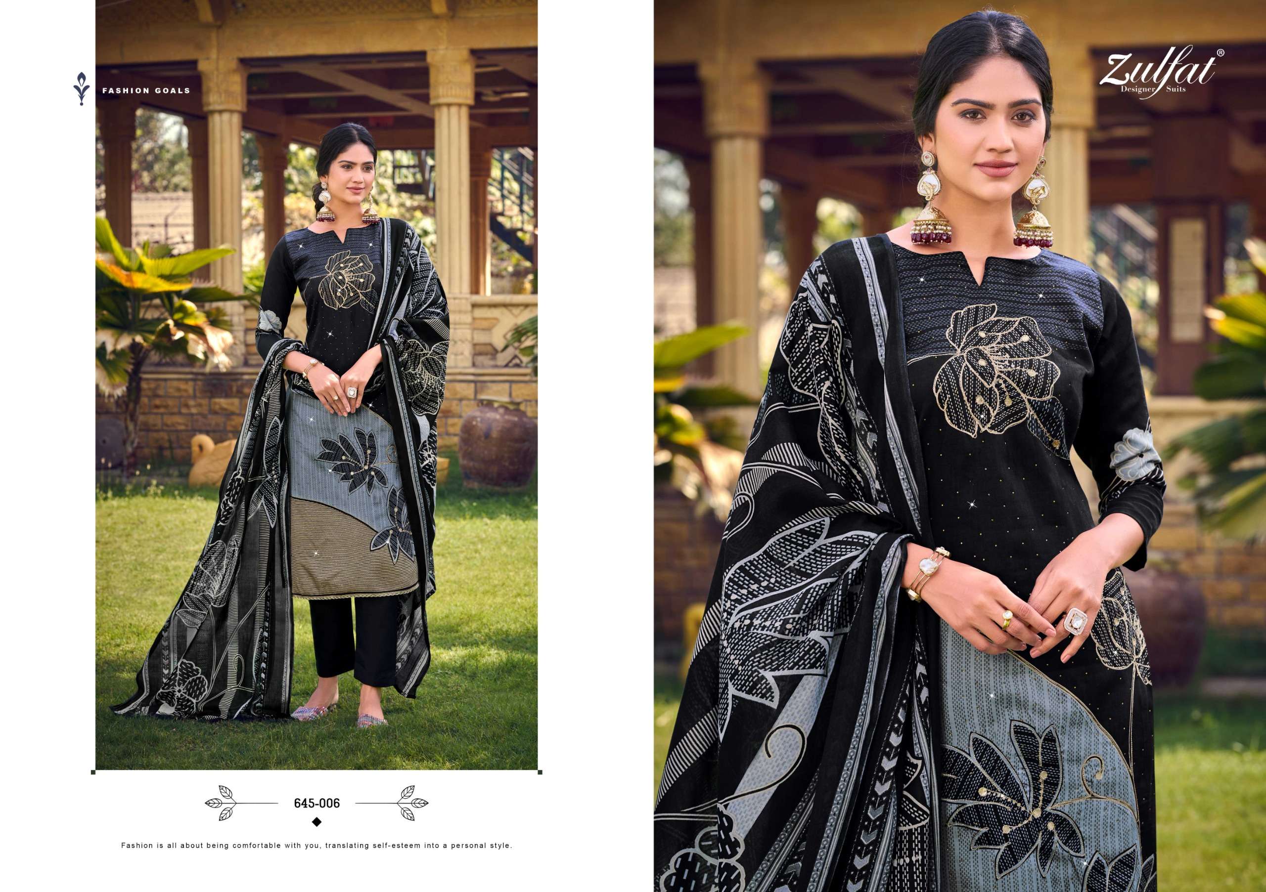 ZULFAT DESIGNER SUITS SAJNI VOL 7 JAM COTTON PRINT WITH WORK SUIT