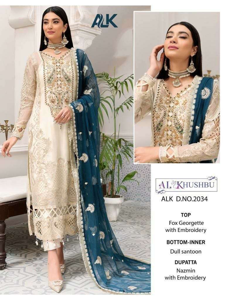 AL KHUSHBU DESIGN NO - 2034 GEORGETTE HEAVY EMBROIDERED PAKISTANI SALWAR SUIT 