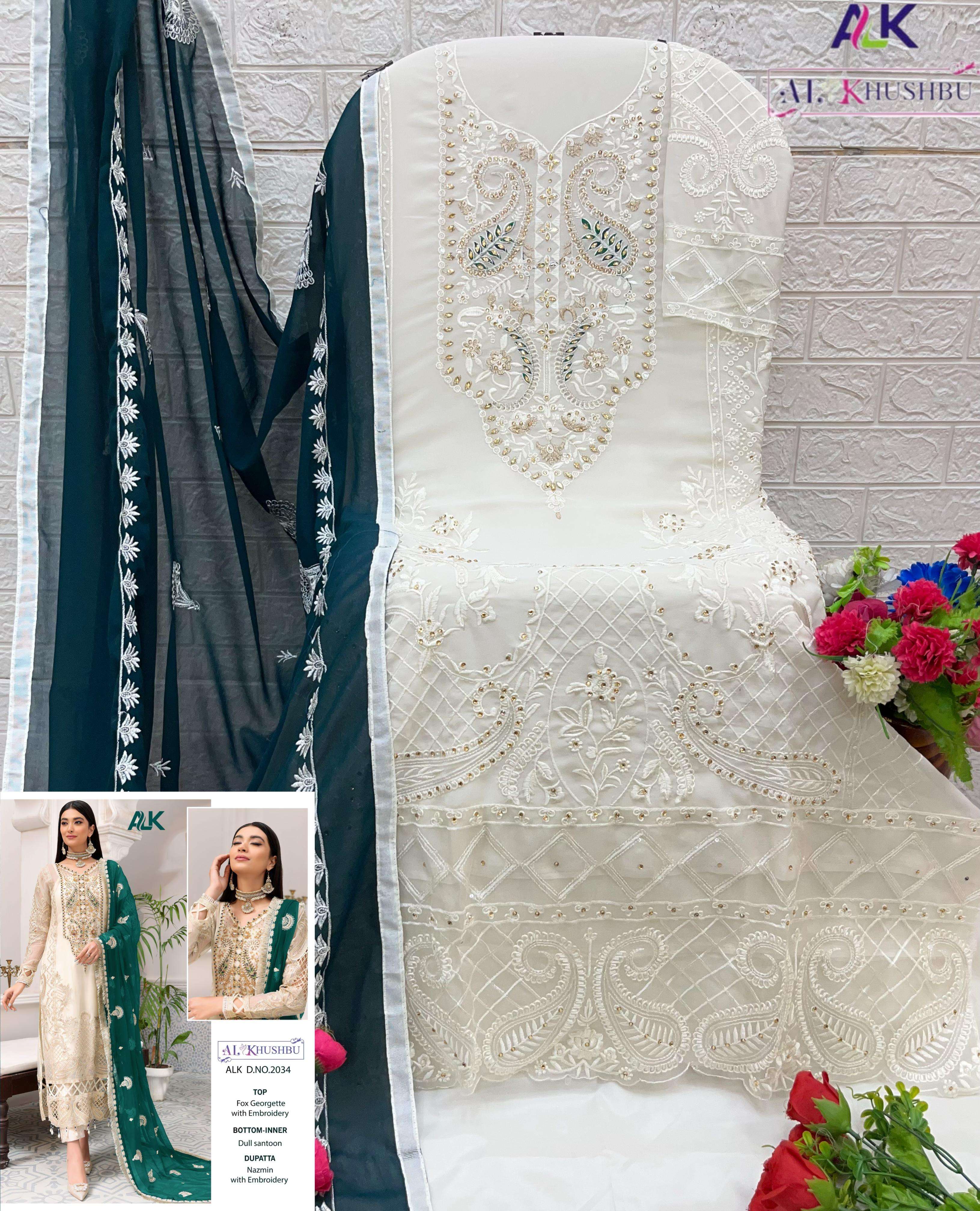 AL KHUSHBU DESIGN NO - 2034 GEORGETTE HEAVY EMBROIDERED PAKISTANI SALWAR SUIT 