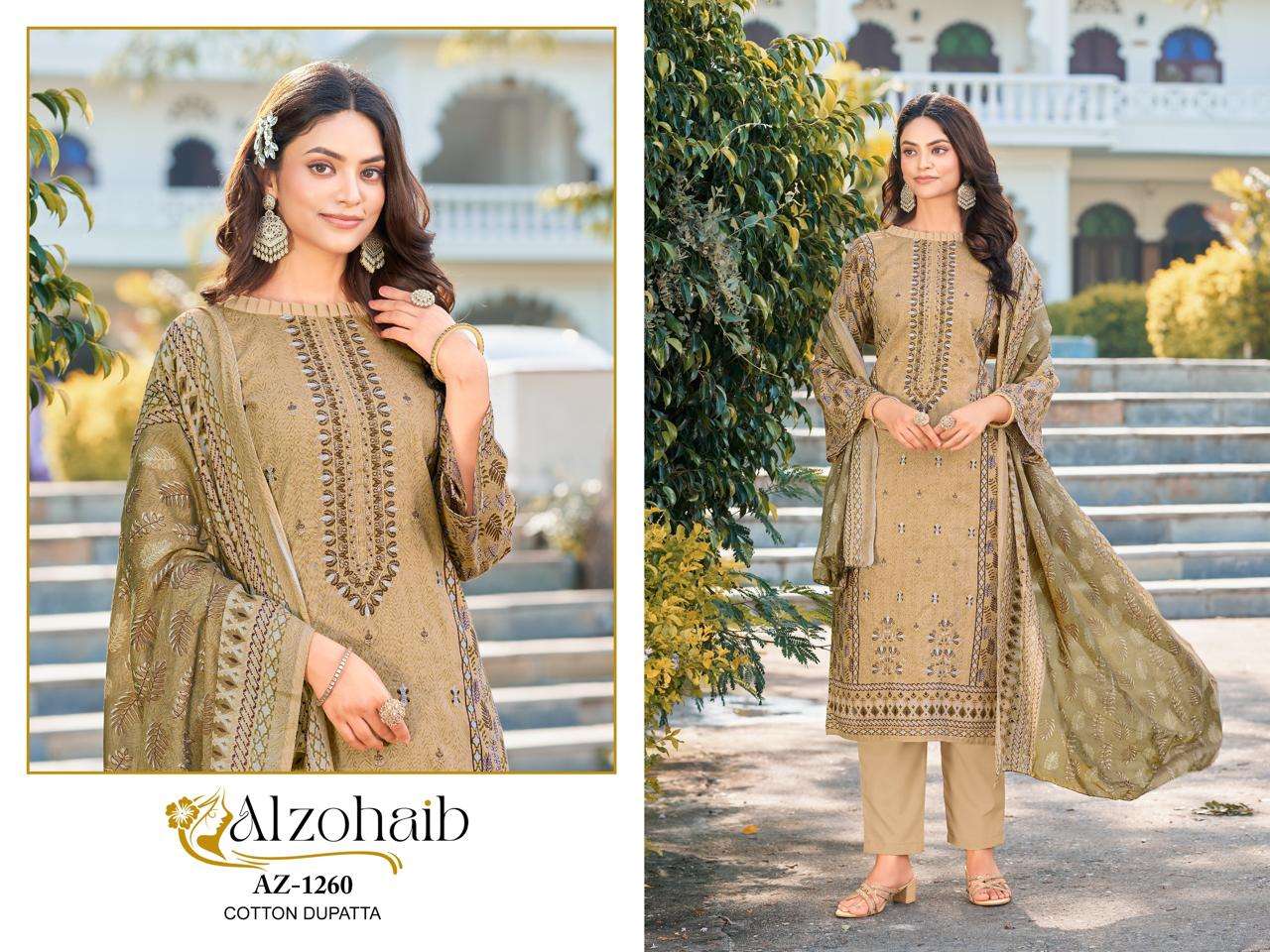 AL ZOHAIB D NO 1258 COTTON PRINT WITH EMBROIDERY WORKS PAKISTANI SUIT