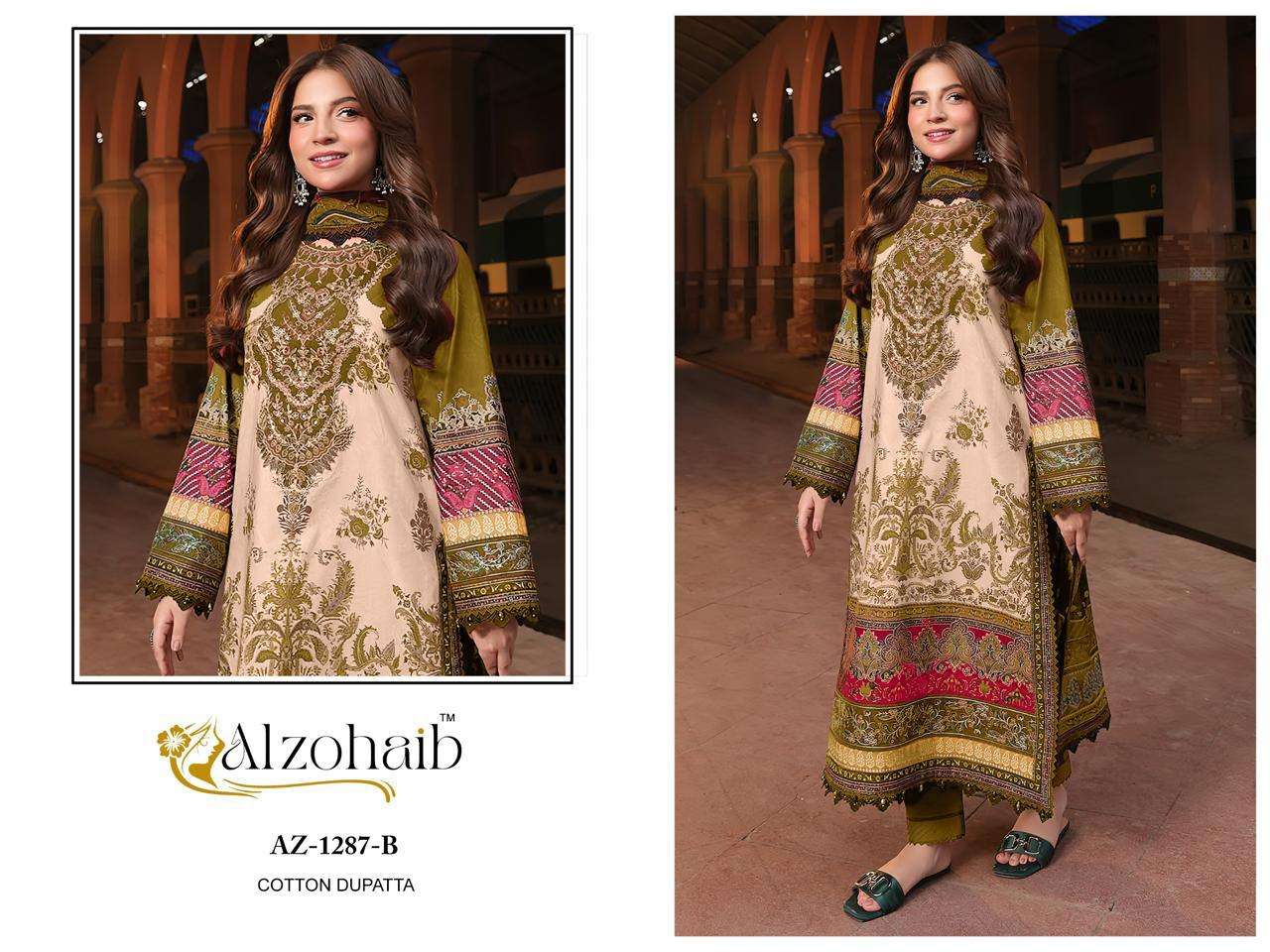 AL ZOHAIB DESIGN NO - 1287 ABC PURE COTTON PRINT HEAVY EMBROIDERED PATCH PAKISTANI SALWAR SUIT