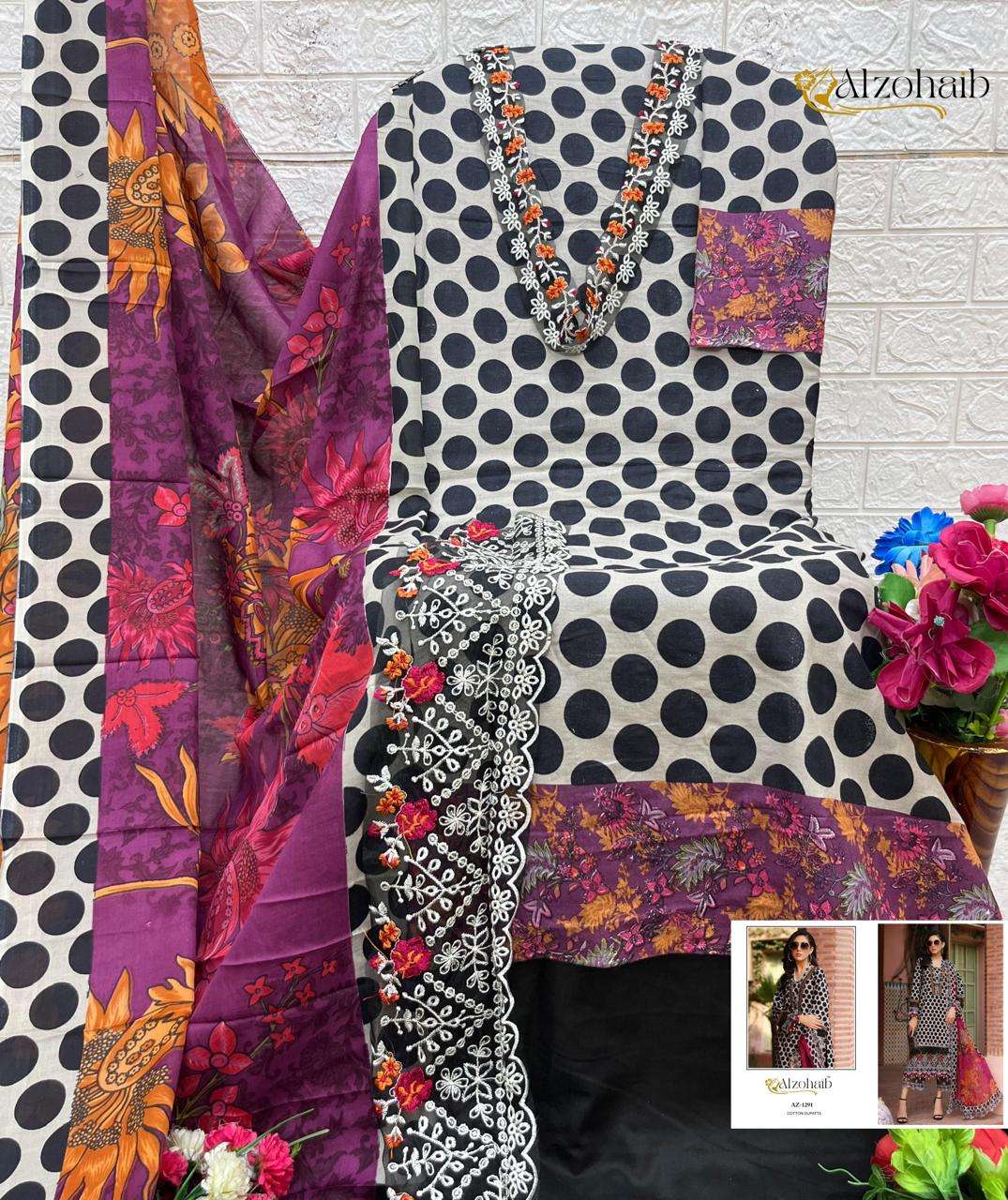 AL ZOHAIB PARISA COTTON PRINT WITH FANCY EMBROIDERY WORK SALWAR KAMEEZ 