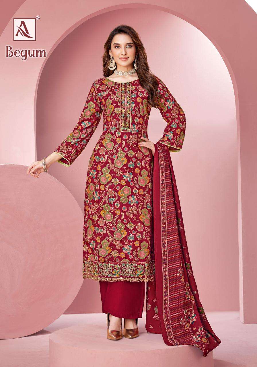 ALOK SUITS BEGUM VISCOSE PRINT WITH FANCY EMBROIDERY WORK SUIT