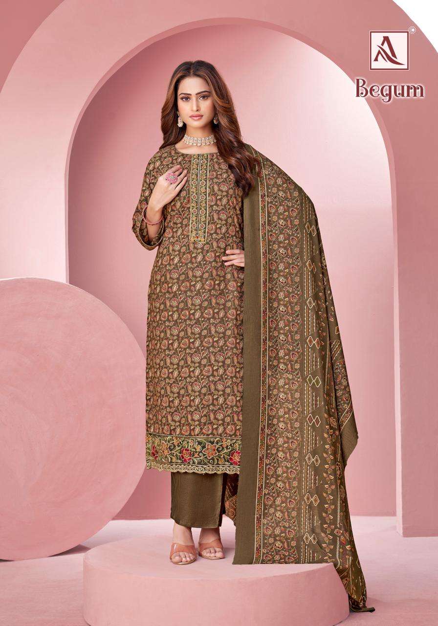 ALOK SUITS BEGUM VISCOSE PRINT WITH FANCY EMBROIDERY WORK SUIT