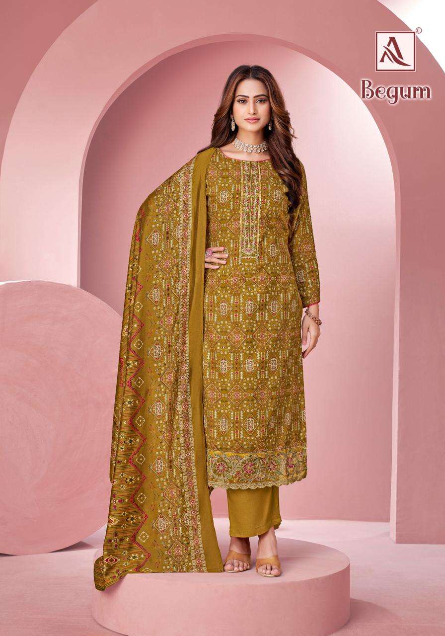 ALOK SUITS BEGUM VISCOSE PRINT WITH FANCY EMBROIDERY WORK SUIT