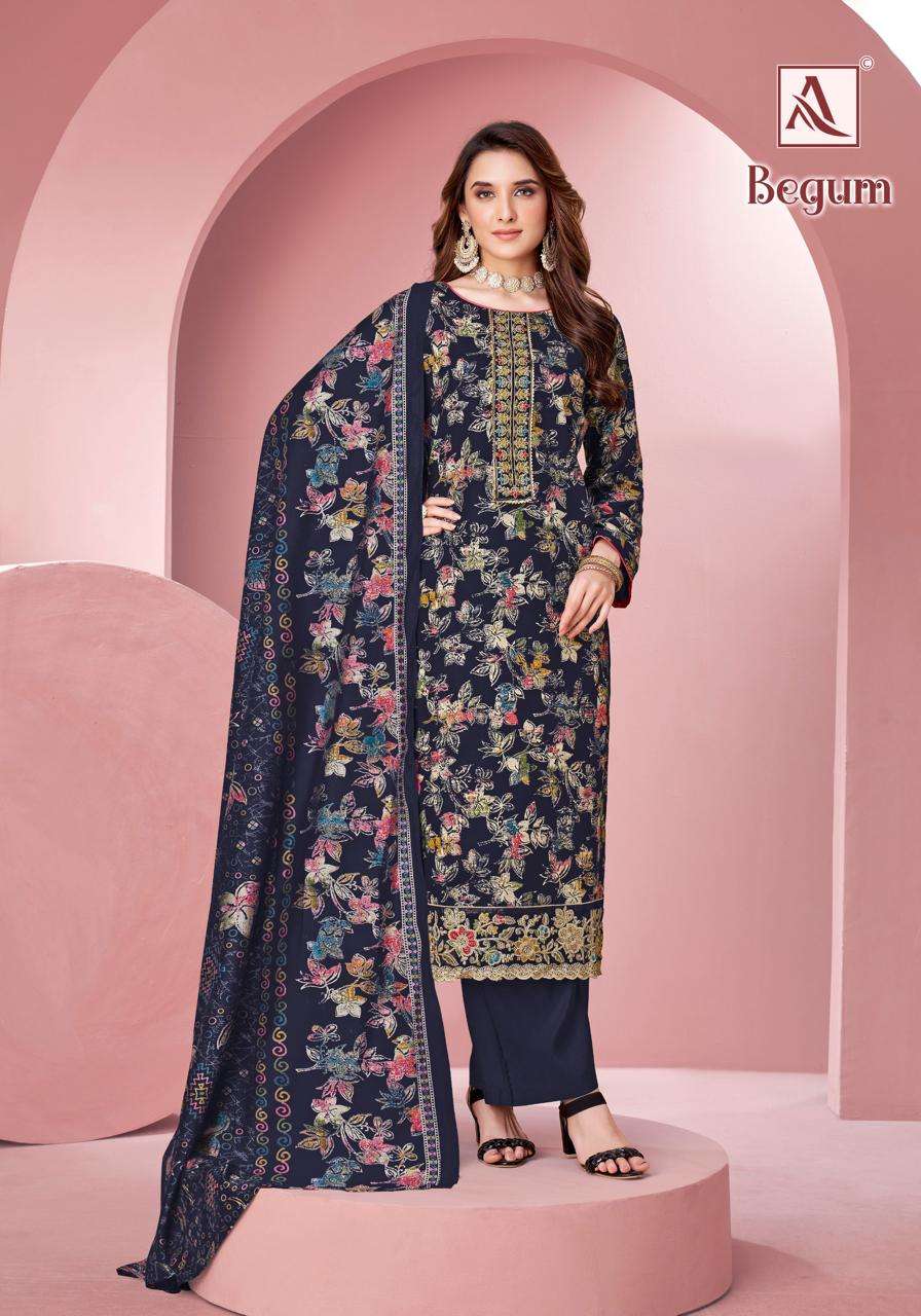 ALOK SUITS BEGUM VISCOSE PRINT WITH FANCY EMBROIDERY WORK SUIT