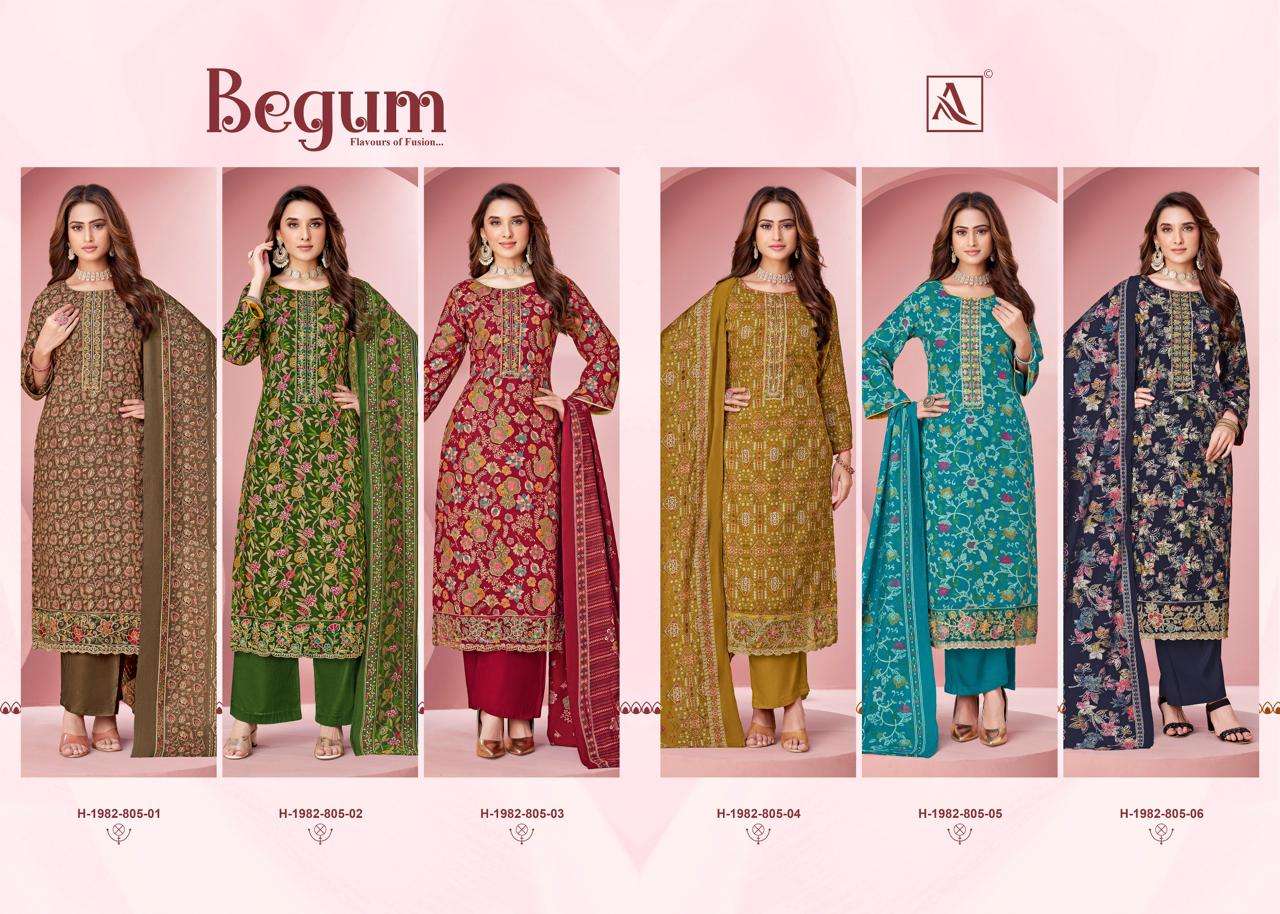 ALOK SUITS BEGUM VISCOSE PRINT WITH FANCY EMBROIDERY WORK SUIT
