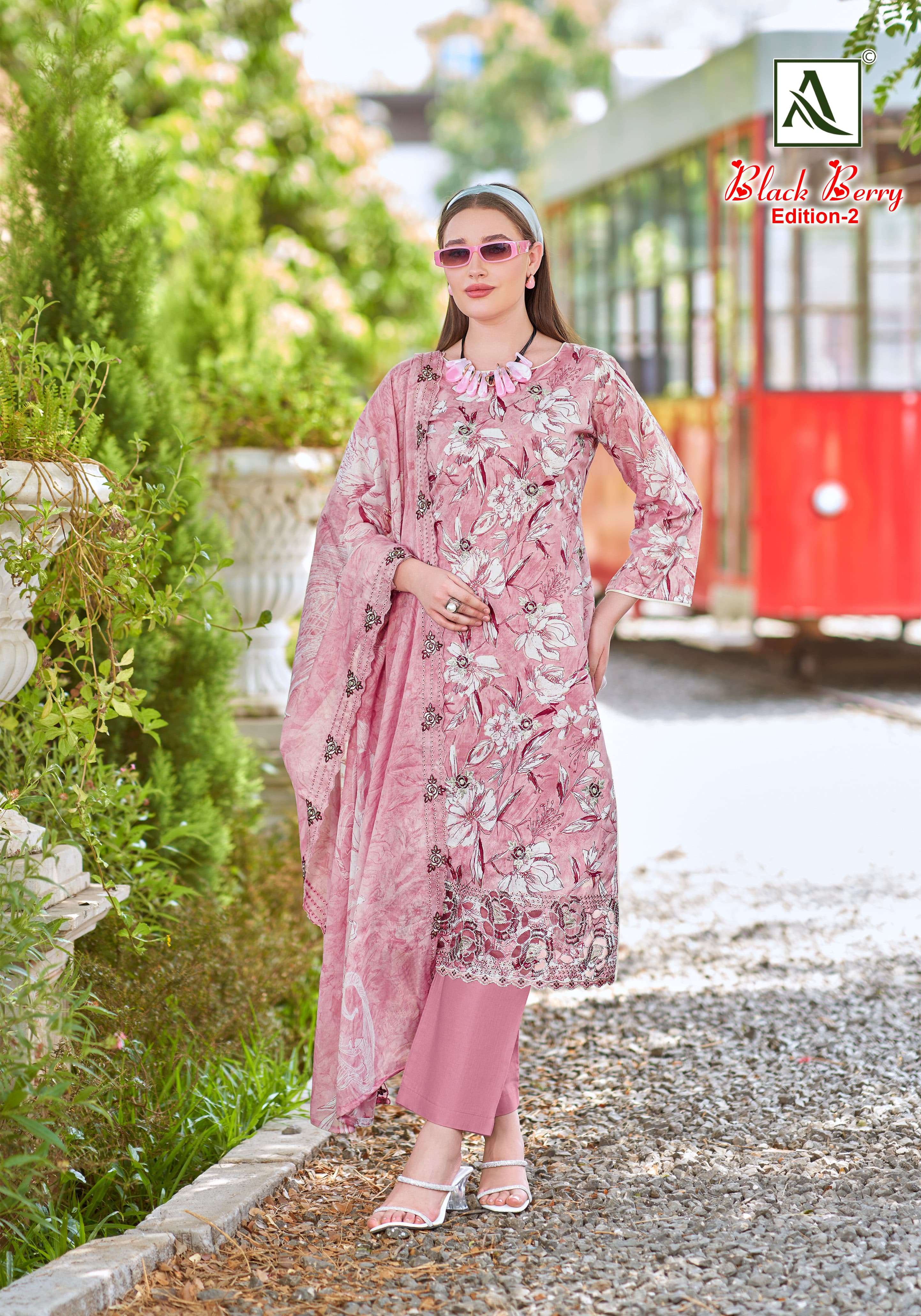 ALOK SUITS BLACK BERRY VOL 2 COTTON PRINT WITH FANCY WORK SUIT