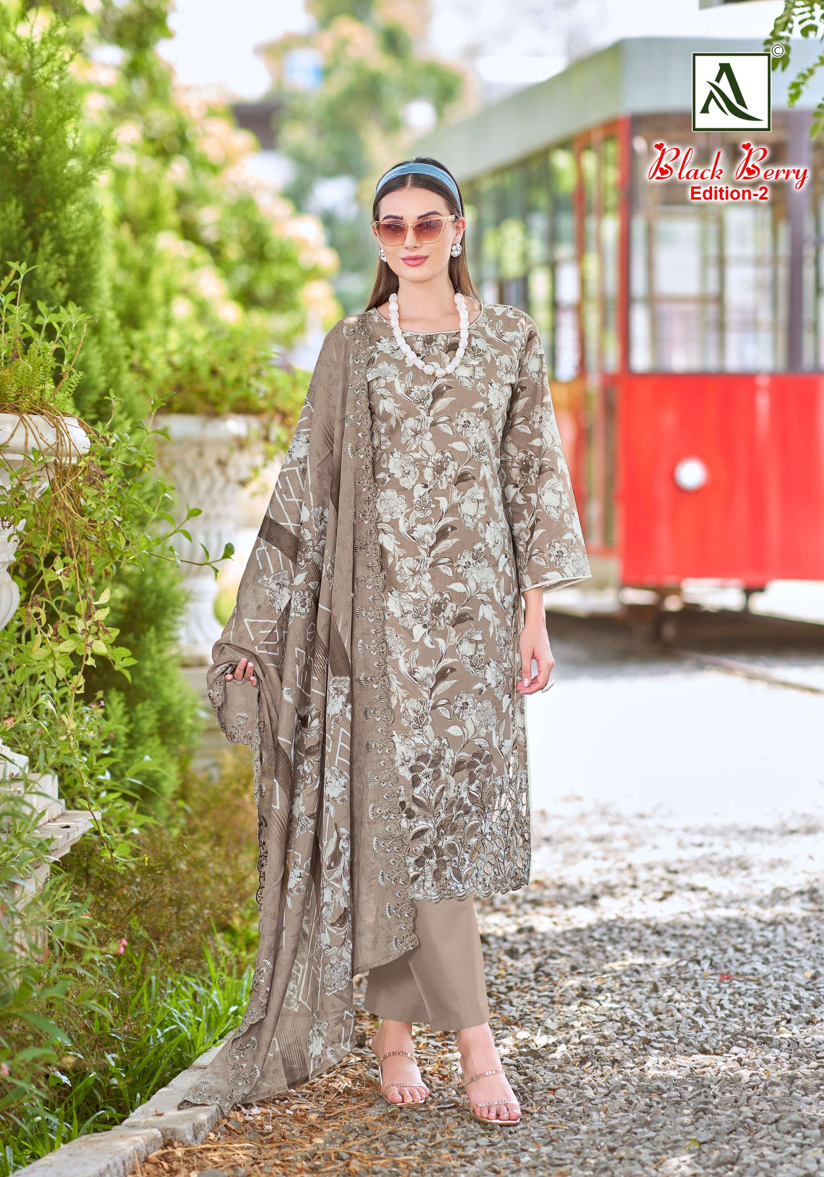 ALOK SUITS BLACK BERRY VOL 2 COTTON PRINT WITH FANCY WORK SUIT