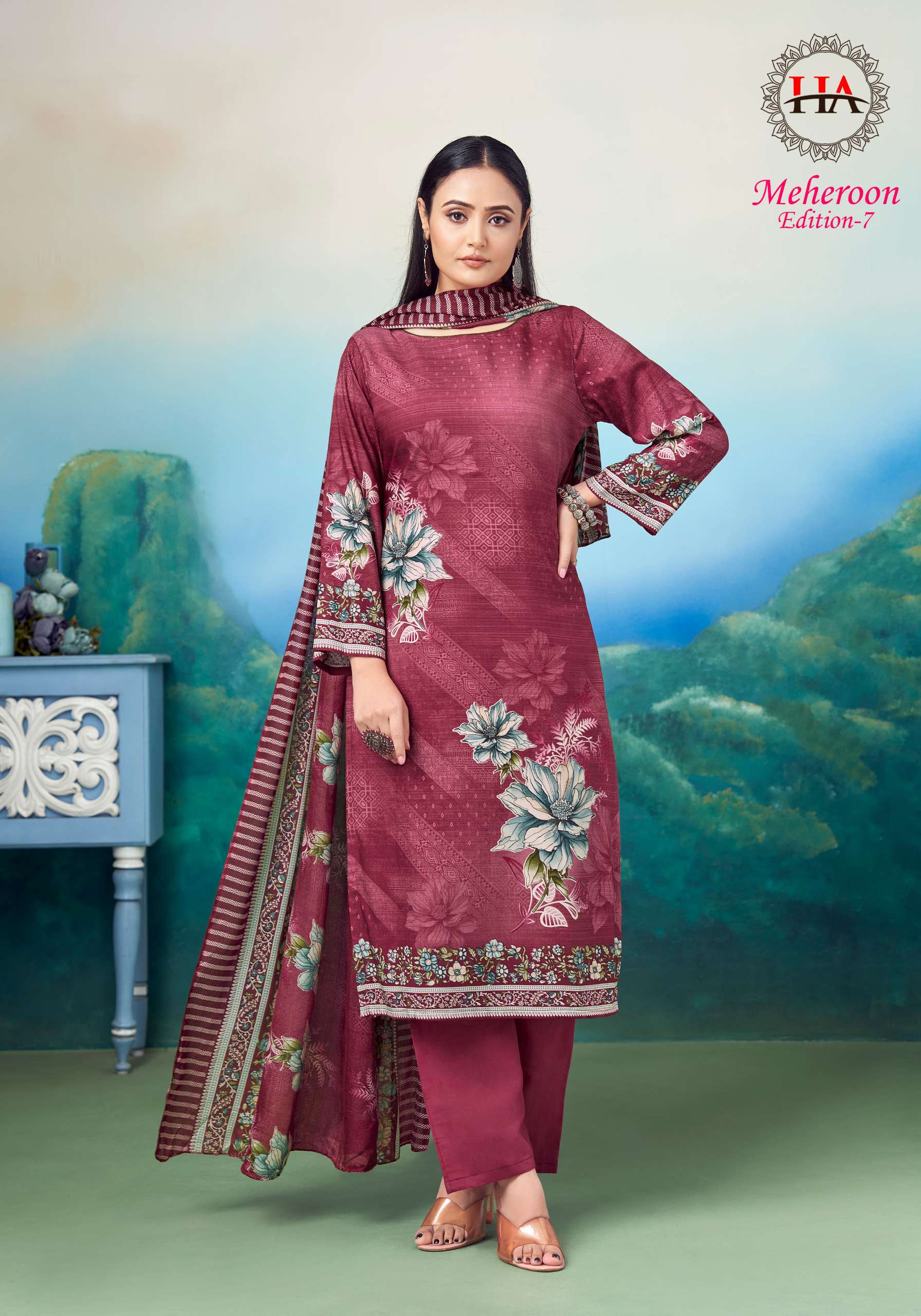 ALOK SUITS MEHEROON EDITION VOL 7 VISCOSE PRINT WITH FANCY WORK SUIT
