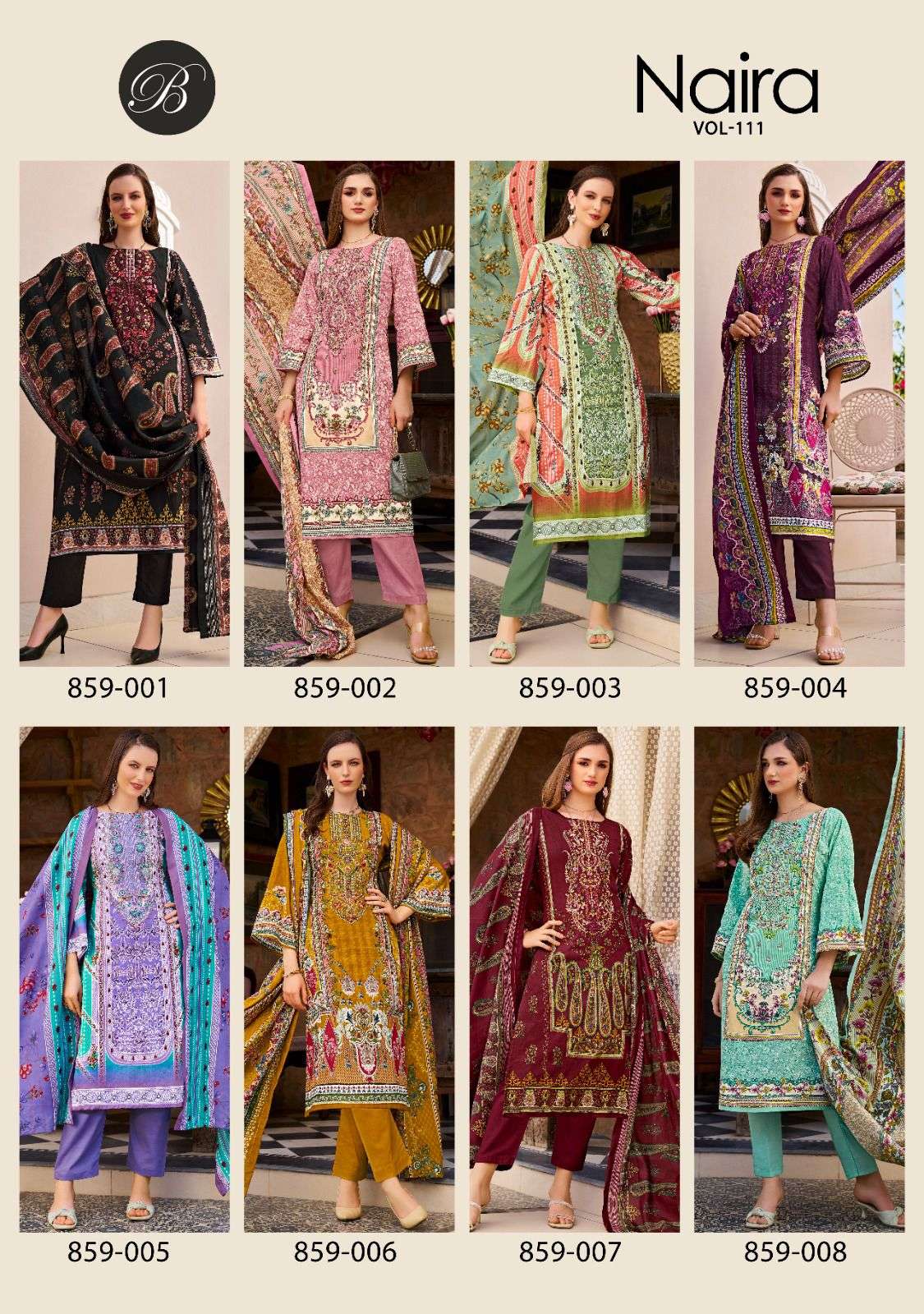 BELLIZA DESIGNER STUDIO NAIRA VOL 111 COTTON DIGITAL PRINTS WITH FANCY WORK SUIT