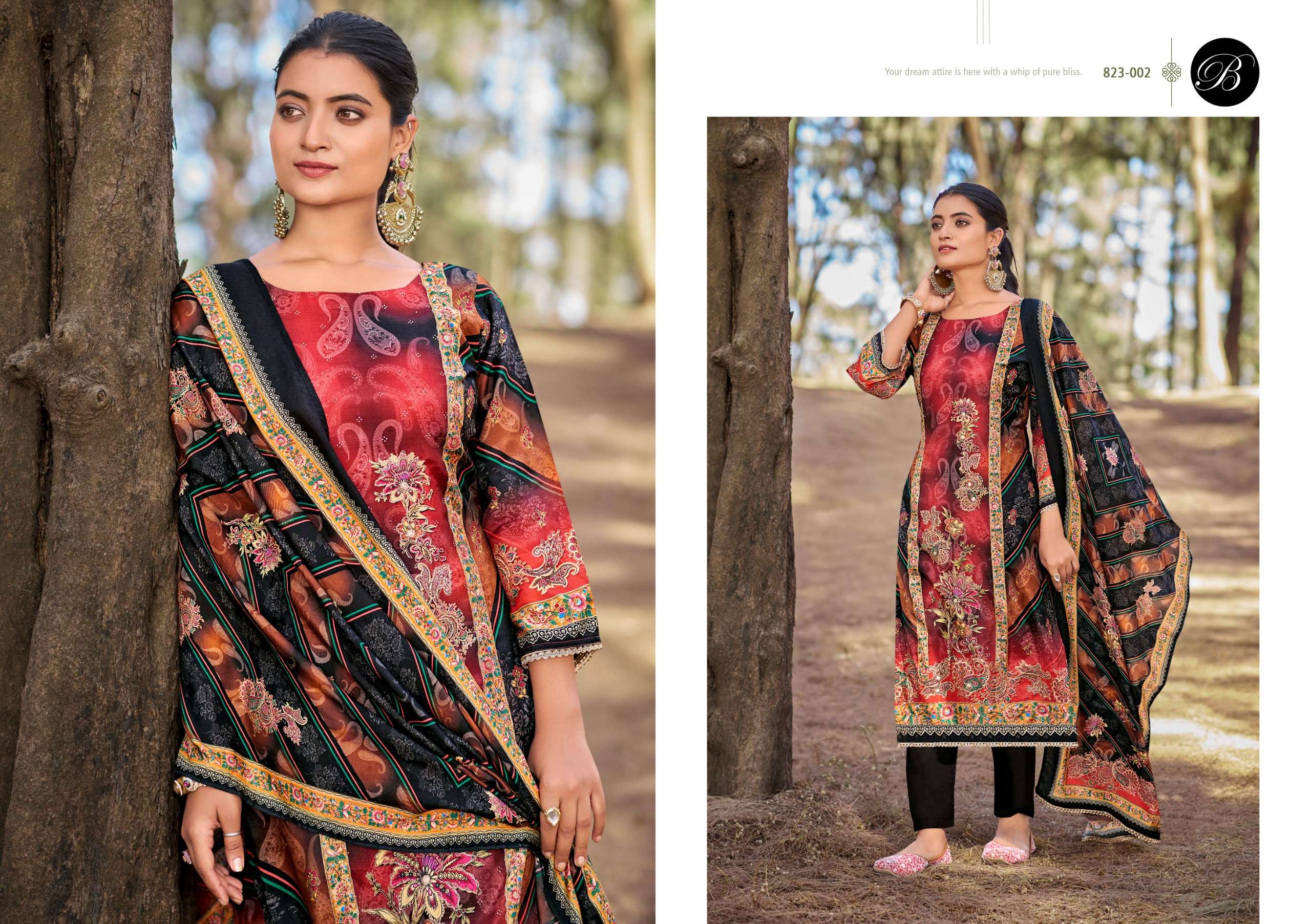 BELLIZA DESIGNER STUDIO SHABNAM VISCOSE PRINT WITH FANCY WORK SUIT