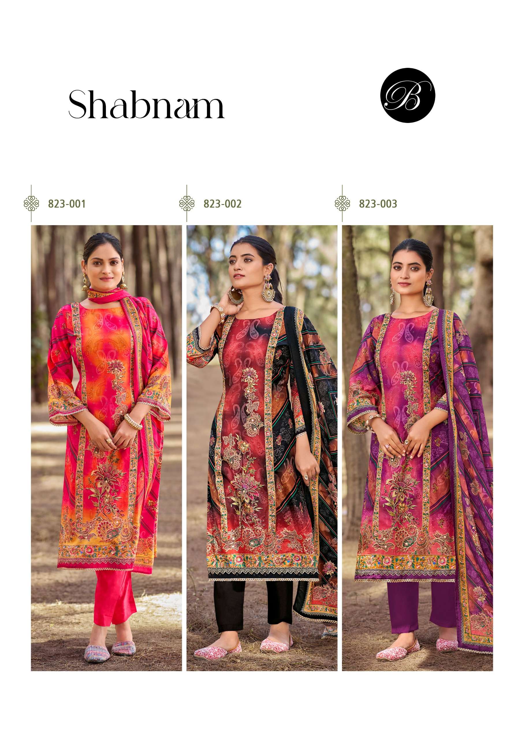 BELLIZA DESIGNER STUDIO SHABNAM VISCOSE PRINT WITH FANCY WORK SUIT