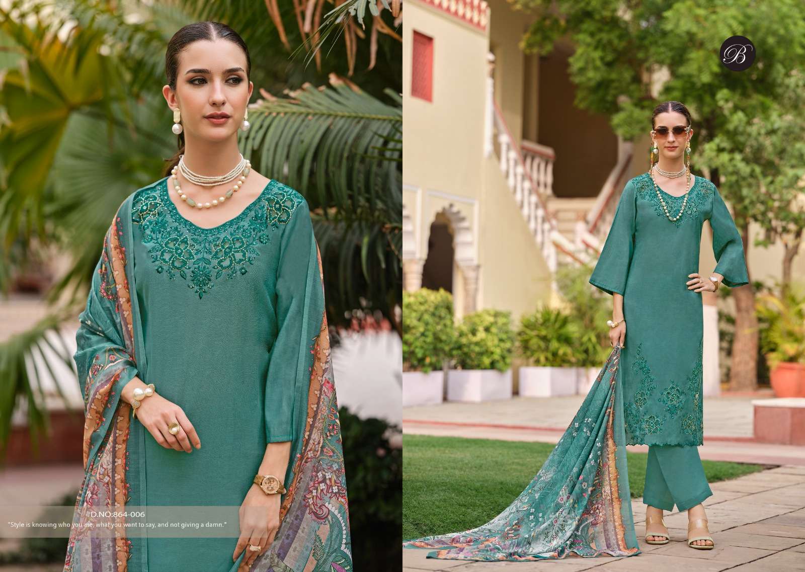BELLIZA DESIGNER STUDIO ZARA SILK EMBROIDERY DESIGNER WORK SUIT 