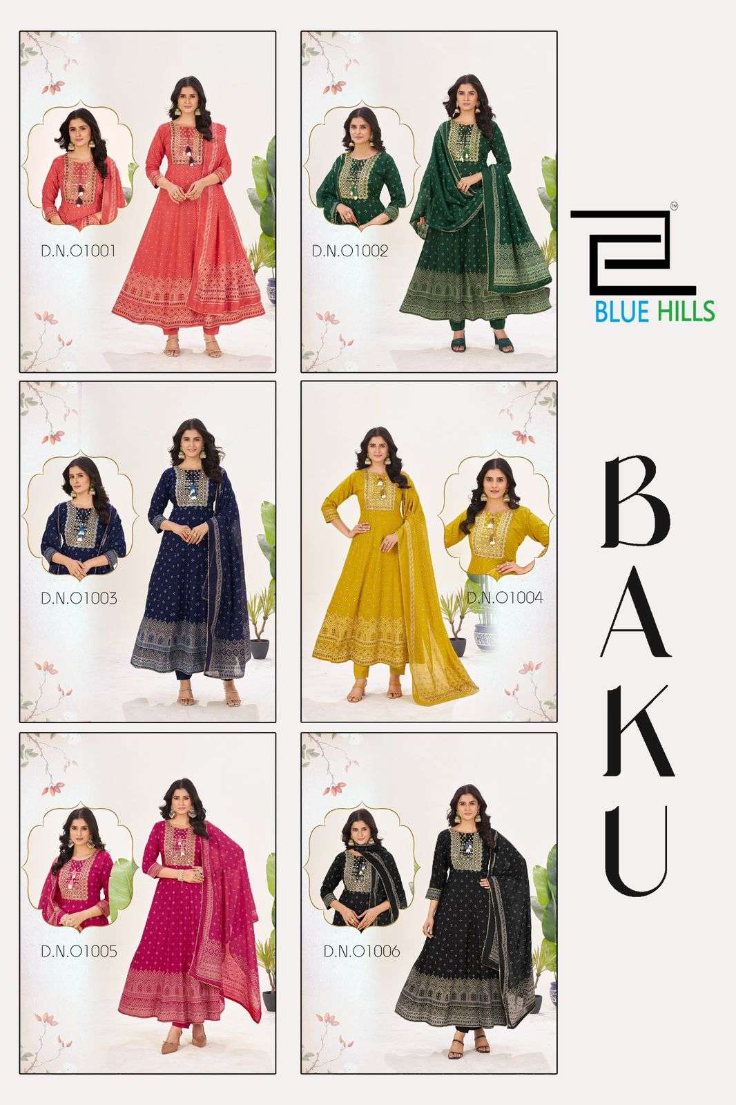 BLUE HILLS BAKU RAYON FOIL PRINT FANCY ANARKALI KURTI WITH BOTTOM AND DUPATTA SET 
