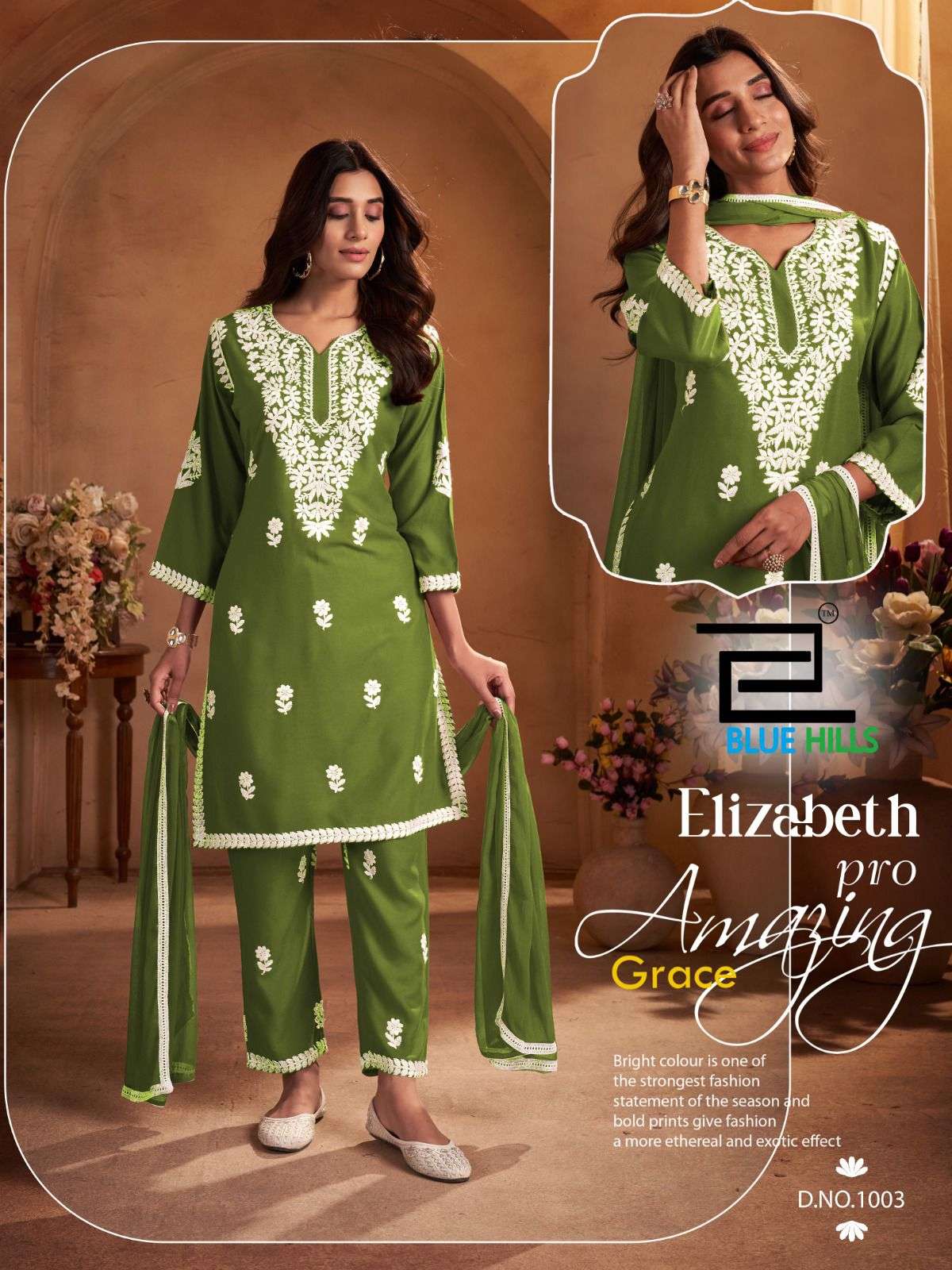 BLUE HILLS ELIZABETH PRO RAYON FANCY THREAD WORKS KURTI COMBO SET 