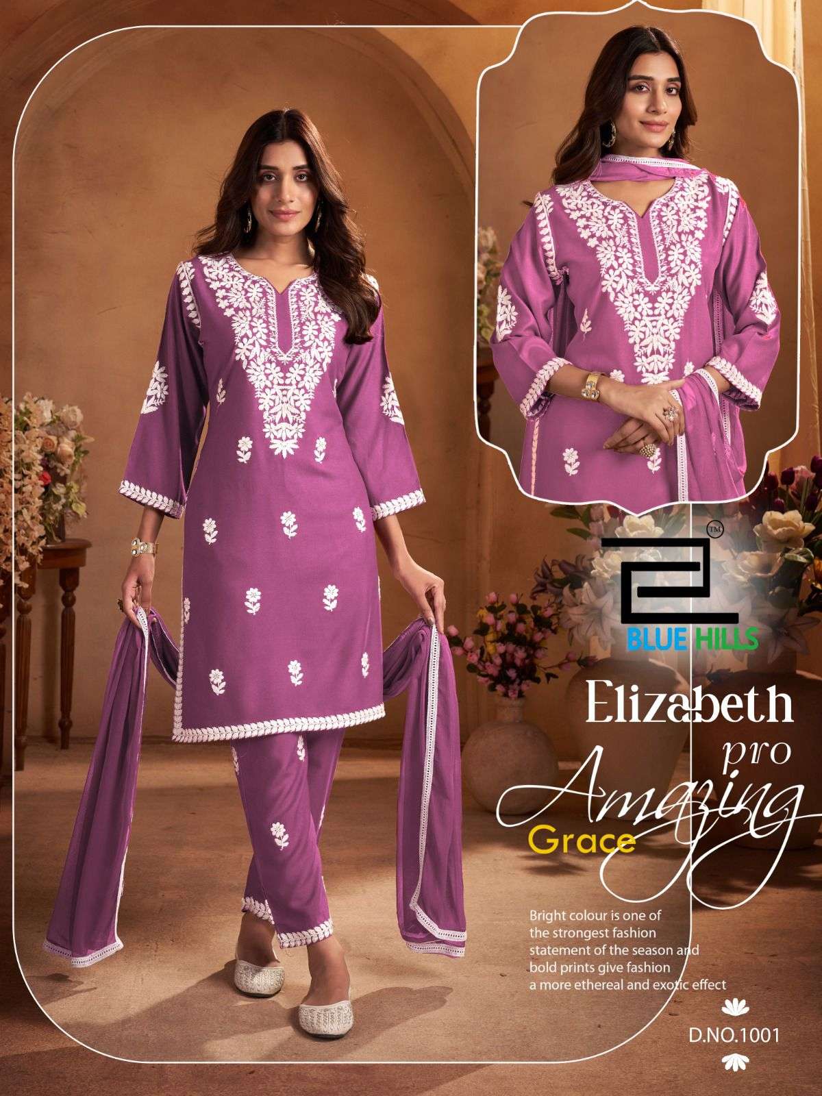BLUE HILLS ELIZABETH PRO RAYON FANCY THREAD WORKS KURTI COMBO SET 