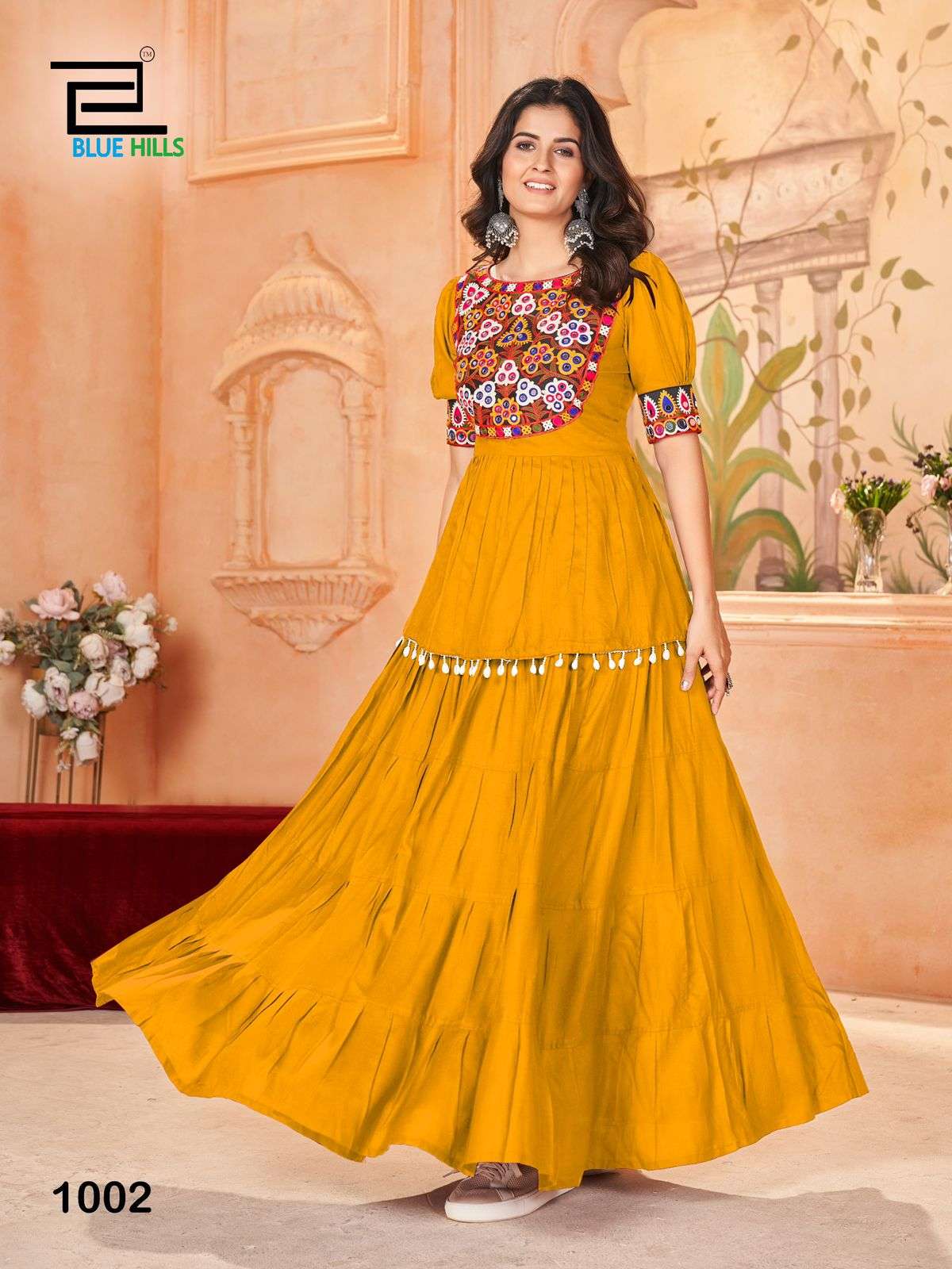 BLUE HILLS JHAMKUDI RAYONFANCY MIRROR WOR TOP WITH SKIRT SET