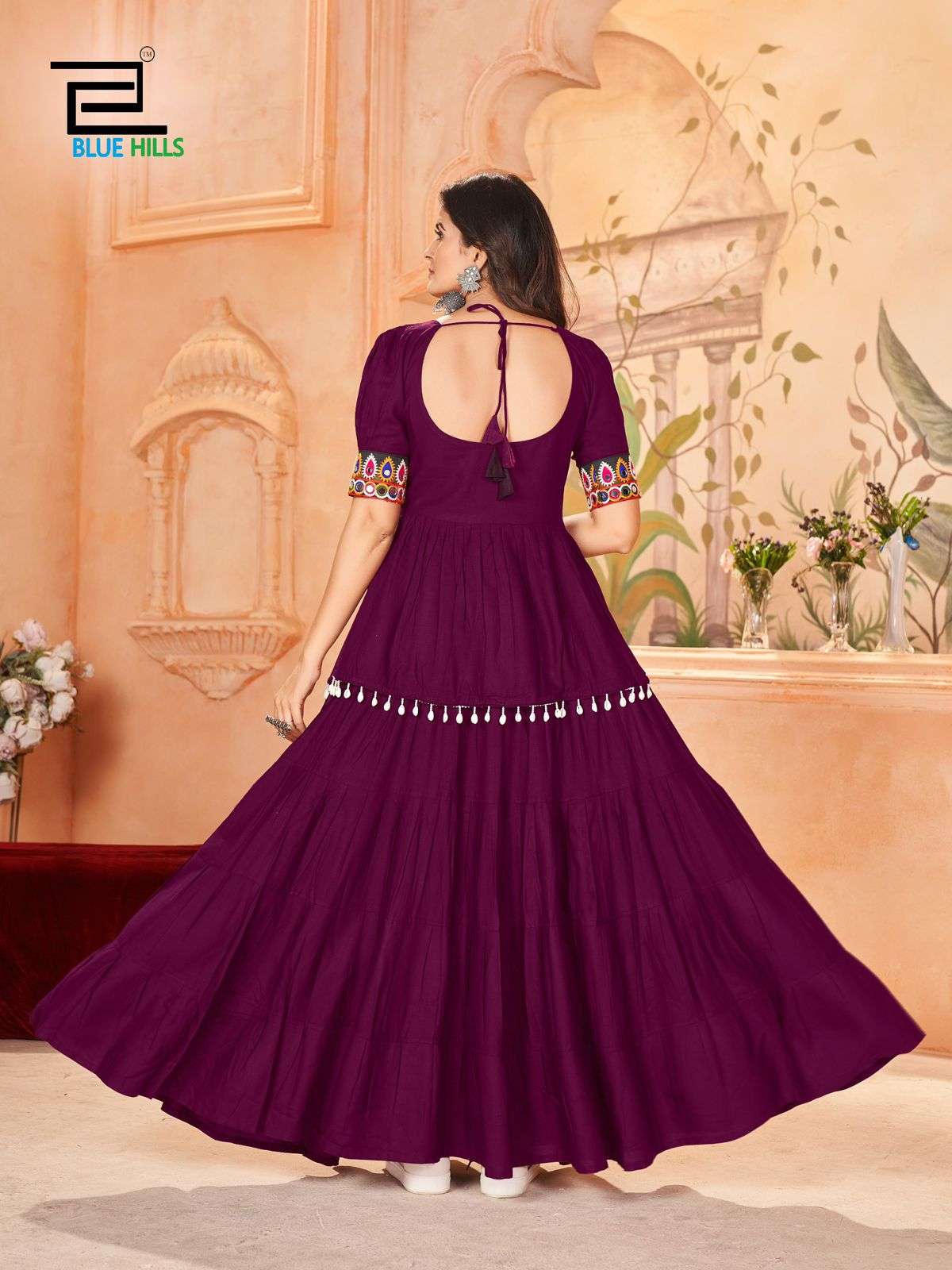 BLUE HILLS JHAMKUDI RAYONFANCY MIRROR WOR TOP WITH SKIRT SET