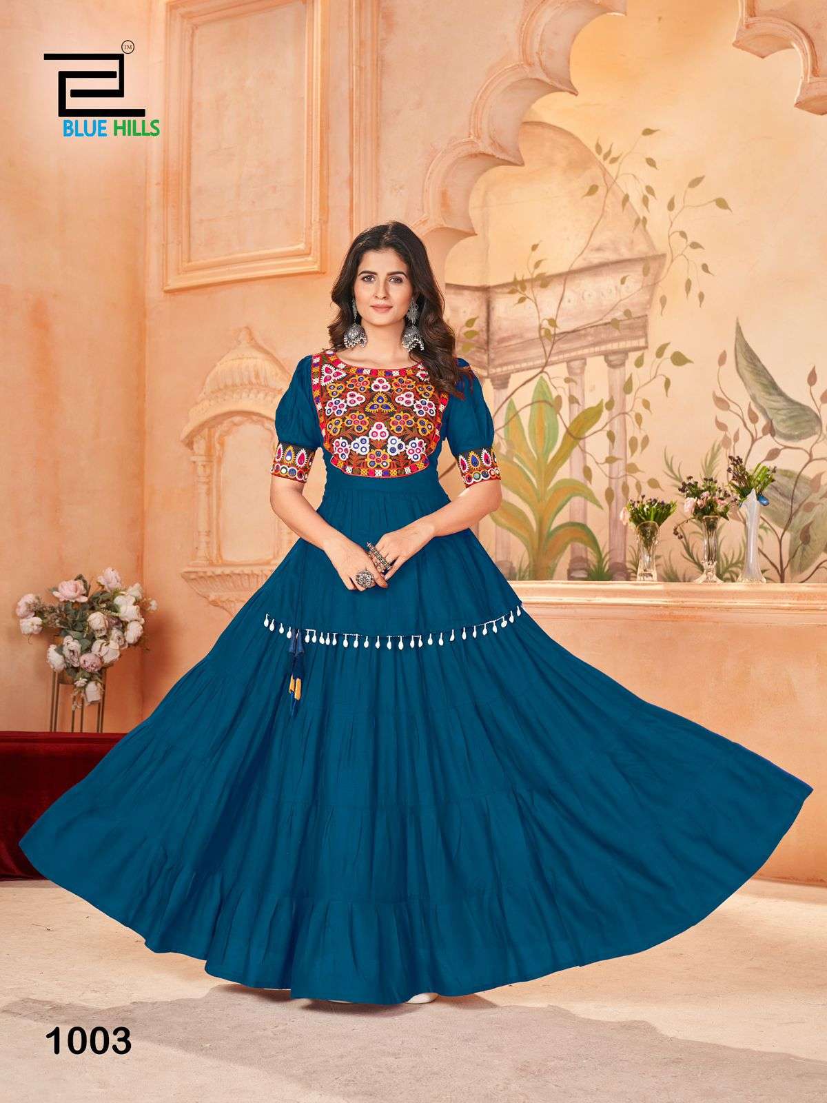 BLUE HILLS JHAMKUDI RAYONFANCY MIRROR WOR TOP WITH SKIRT SET