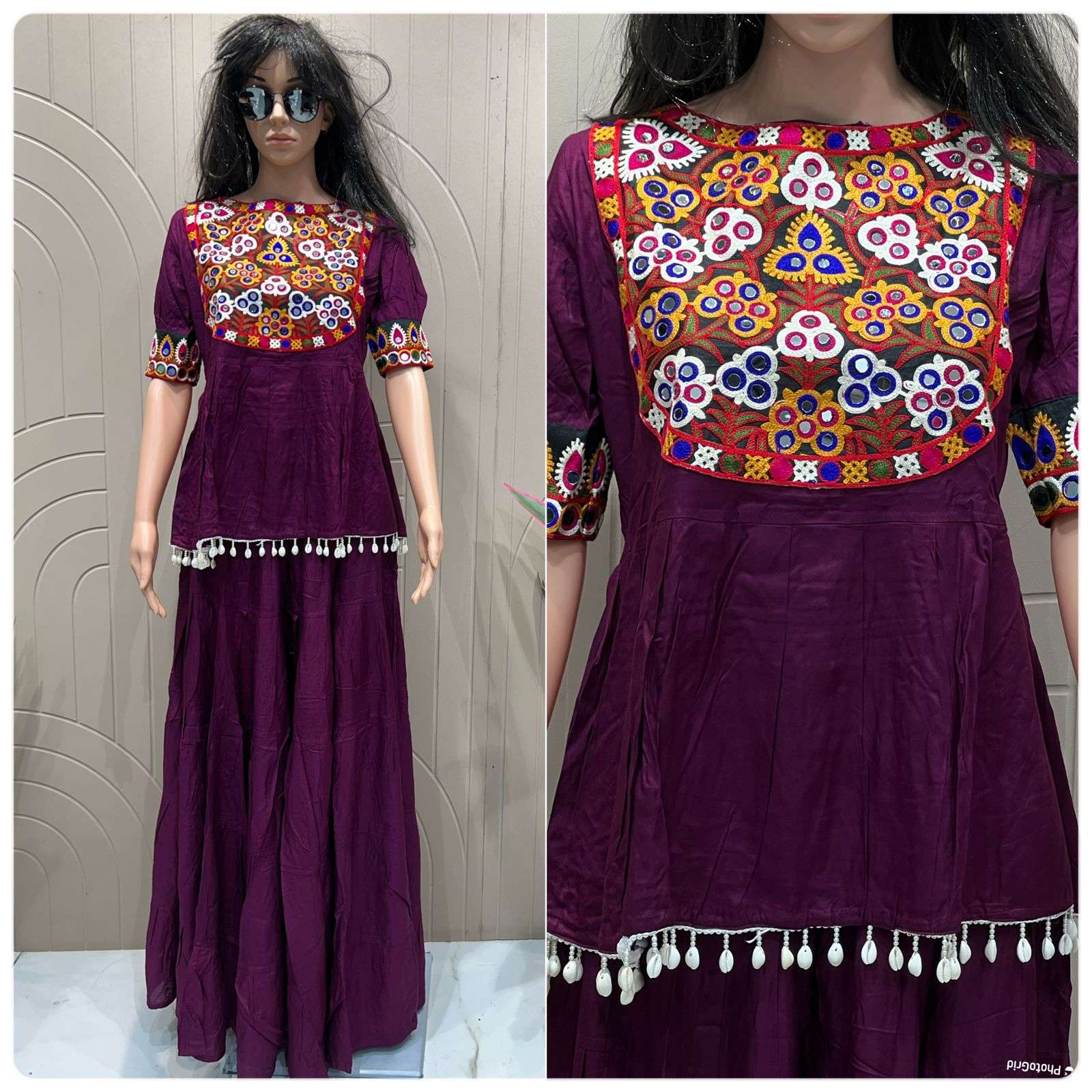 BLUE HILLS JHAMKUDI RAYONFANCY MIRROR WOR TOP WITH SKIRT SET