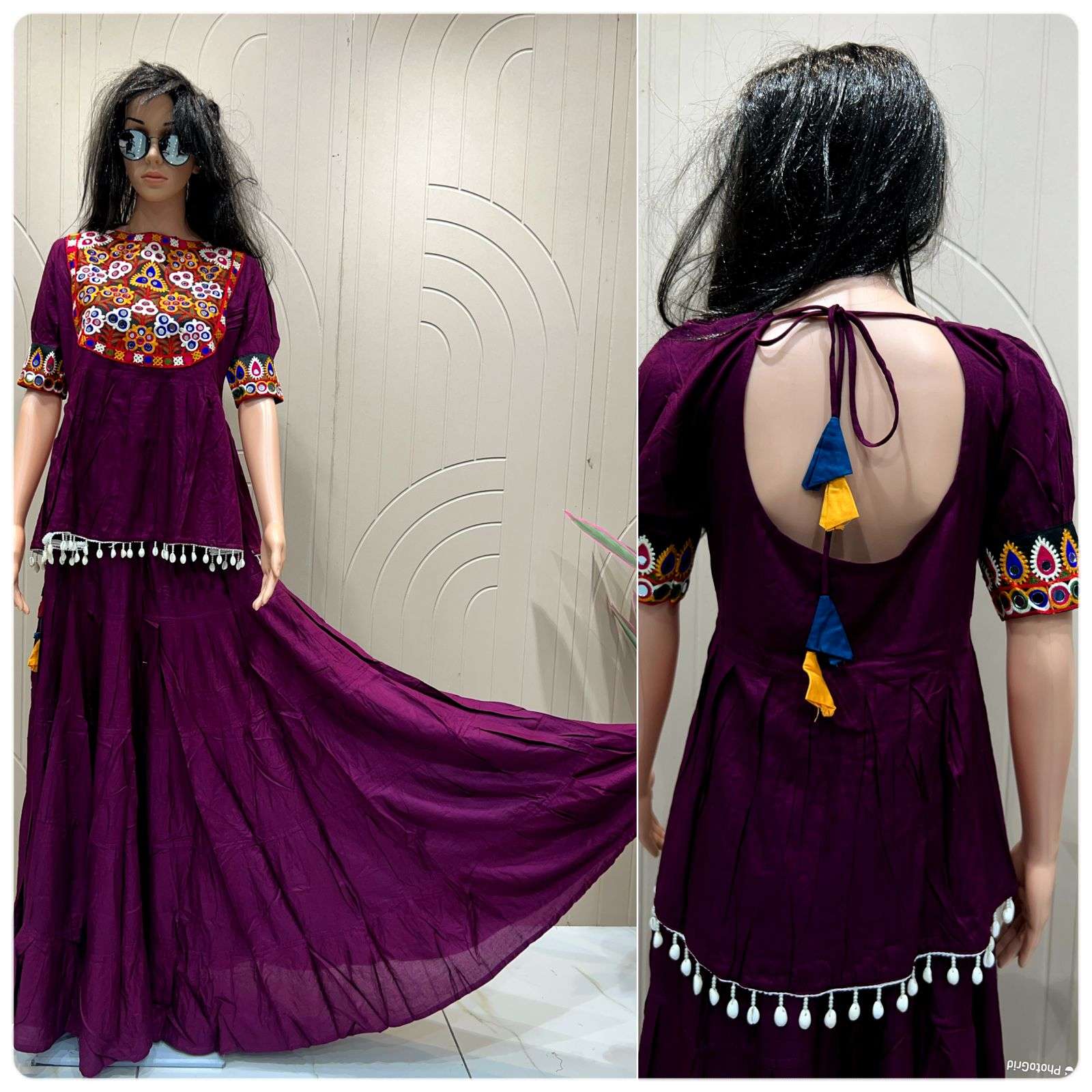 BLUE HILLS JHAMKUDI RAYONFANCY MIRROR WOR TOP WITH SKIRT SET