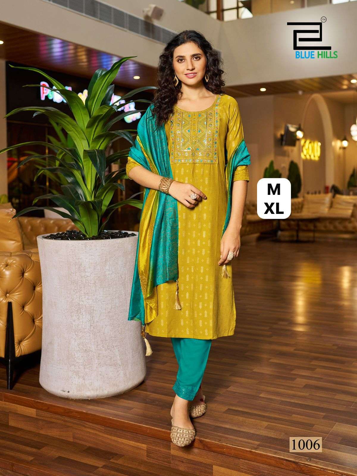 BLUE HILLS PIC AND CHOOSE COLLECTION RAYON FANCY WORK LADIES KURTI COMBO SET 