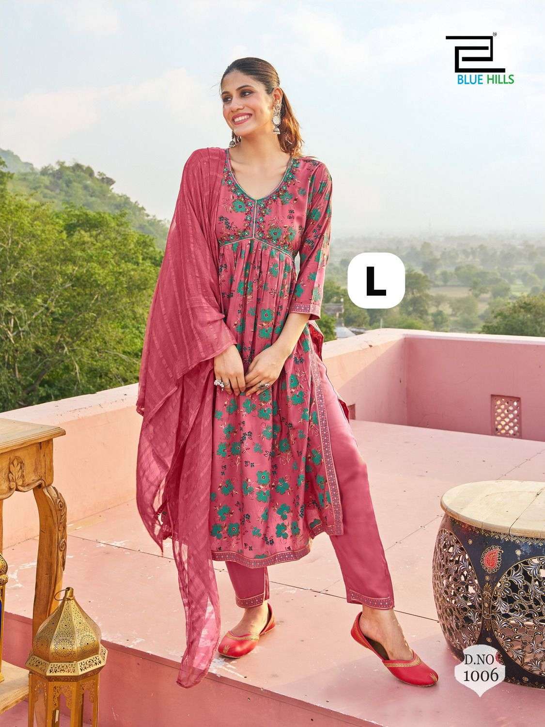 BLUE HILLS PIC AND CHOOSE COLLECTION RAYON FANCY WORK LADIES KURTI COMBO SET 