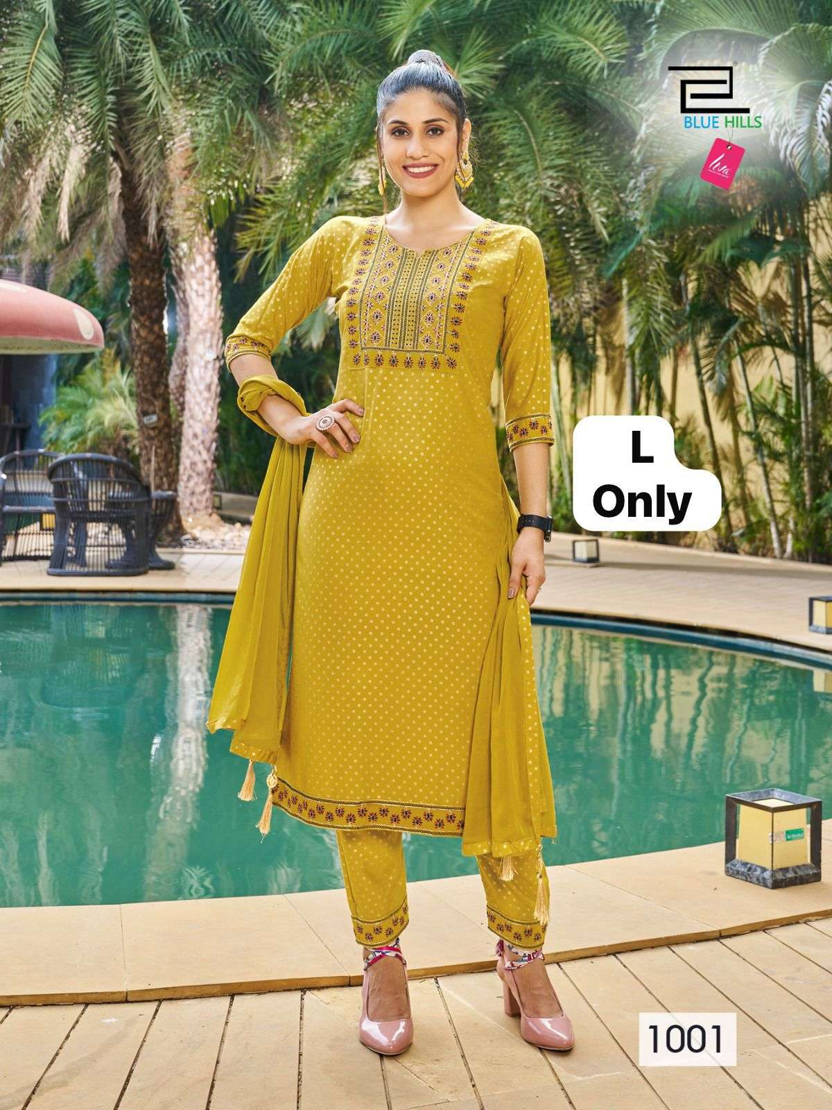 BLUE HILLS PIC AND CHOOSE COLLECTION RAYON FANCY WORK LADIES KURTI COMBO SET 