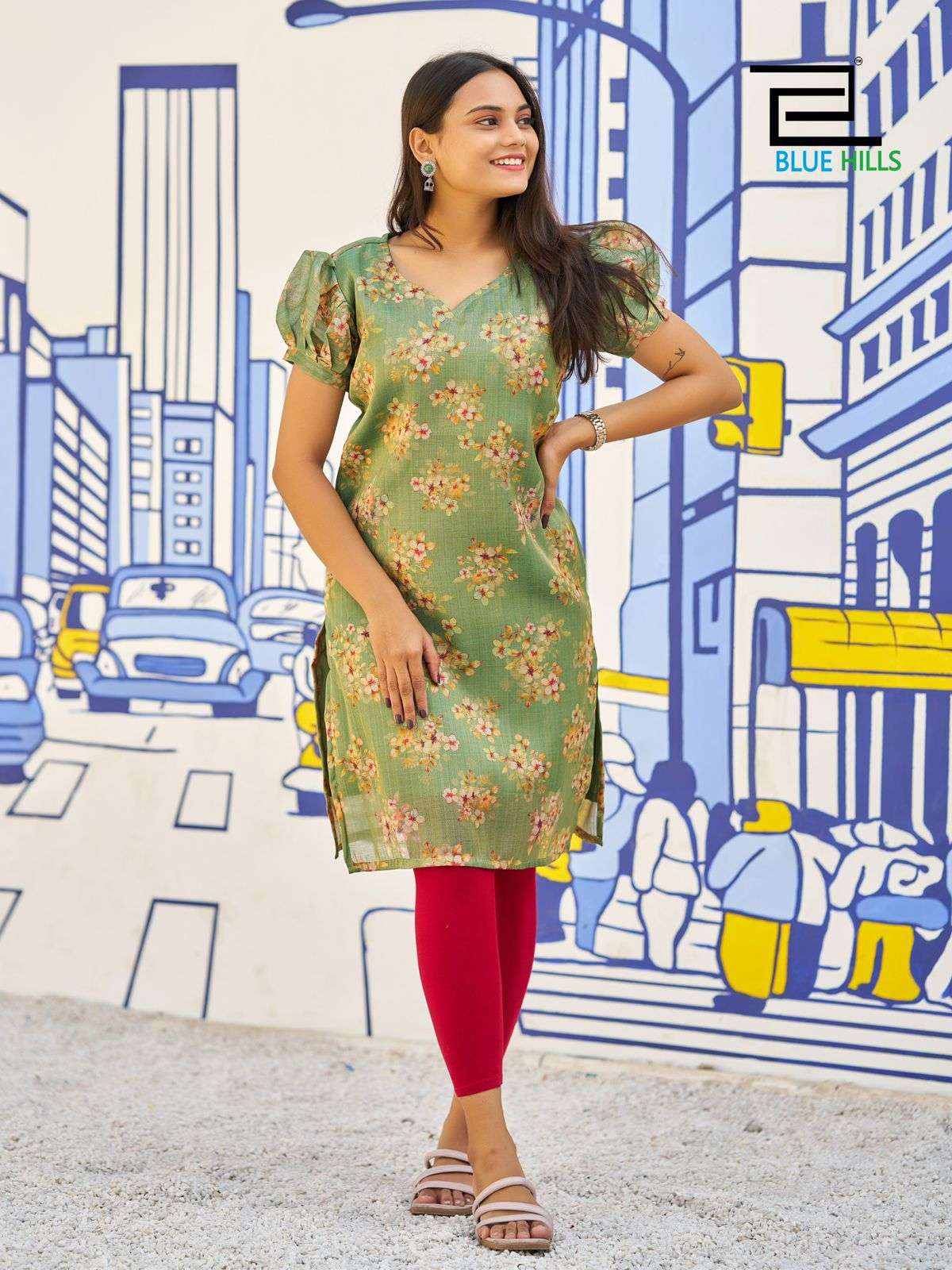 BLUE HILLS RASHMIKA SIMER SILK PRINTED FANCY WEAR LADIES KURTI 