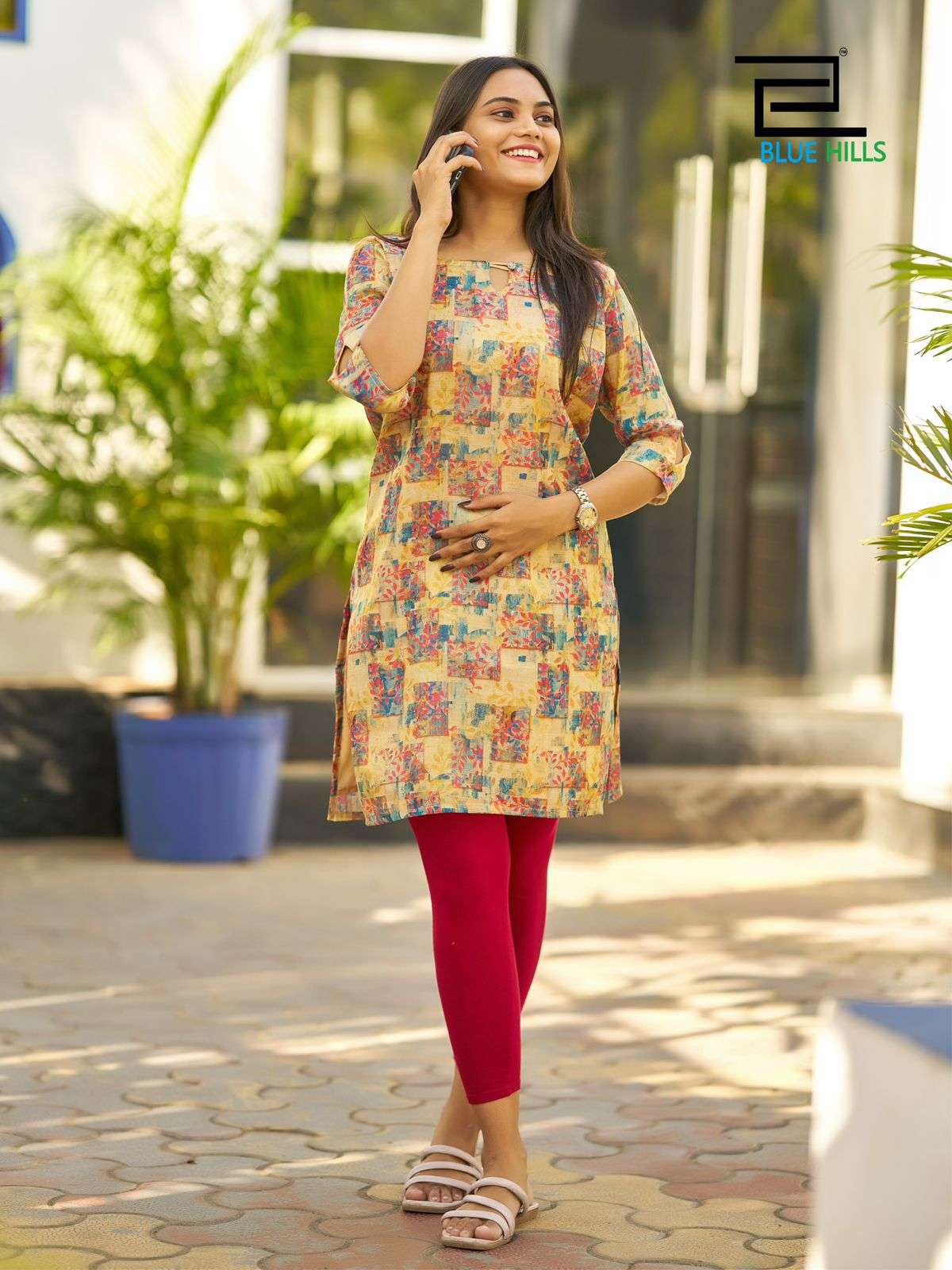 BLUE HILLS RASHMIKA SIMER SILK PRINTED FANCY WEAR LADIES KURTI 