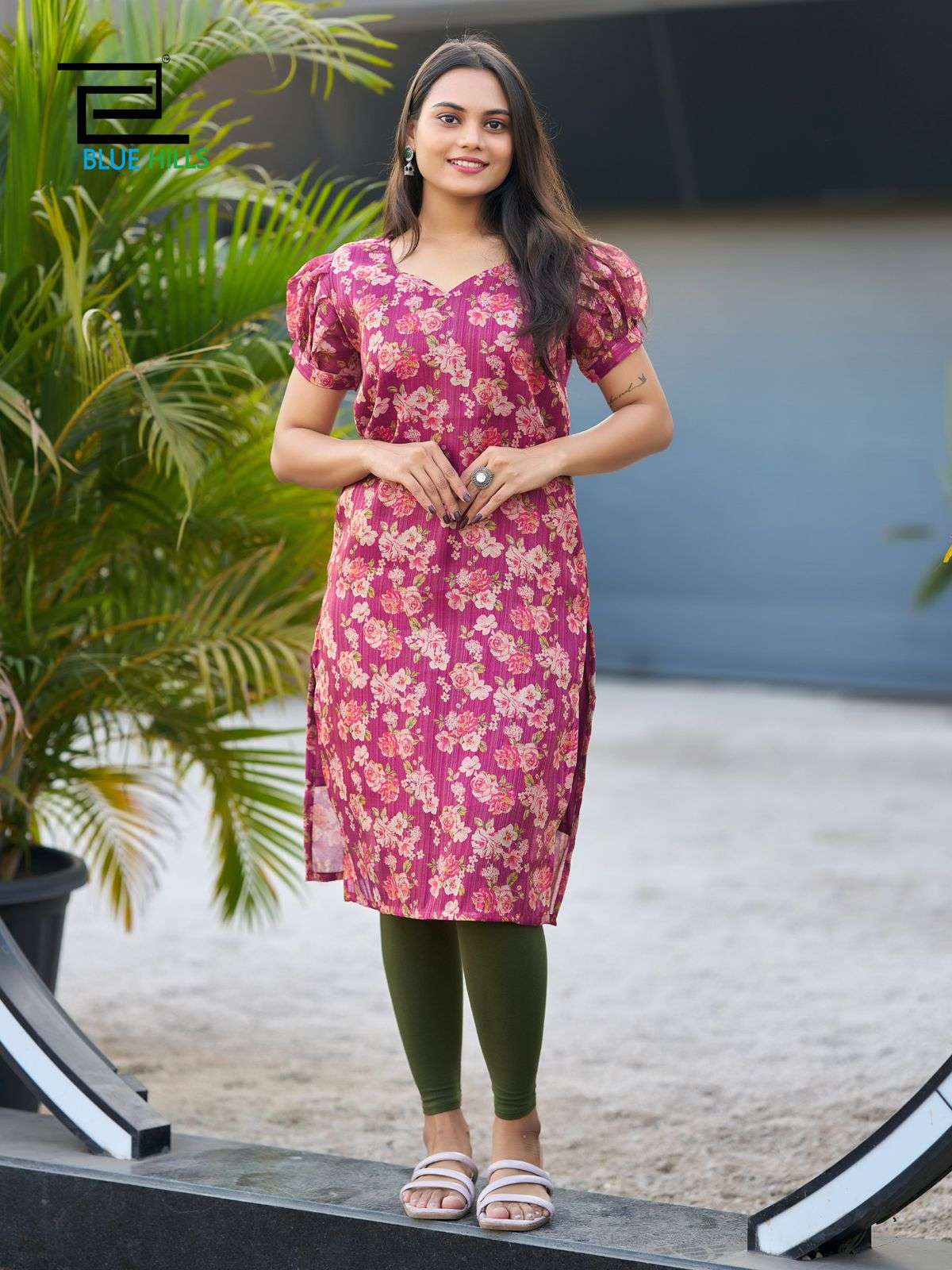 BLUE HILLS RASHMIKA SIMER SILK PRINTED FANCY WEAR LADIES KURTI 