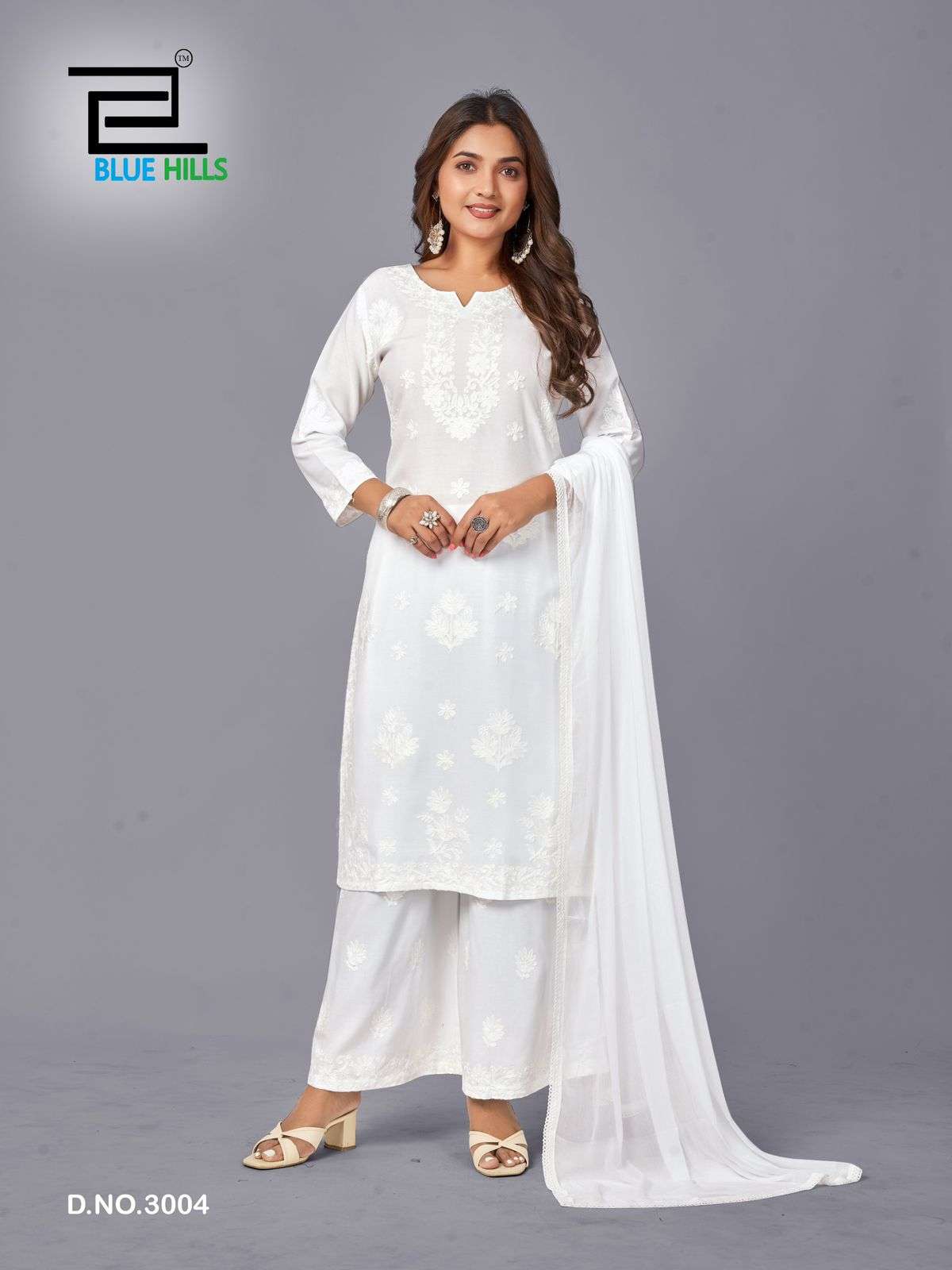 BLUE HILLS SNOW WHITE	VOL 3 RAYON FANCY LUCKNOWI WORKS STYLE LADIES SUIT 
