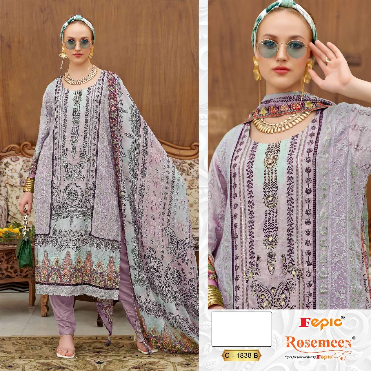 FEPIC ROSEMEEN C 1838 MUSLIN HEAVY EMBROIDERED DESIGNER WORK SUIT