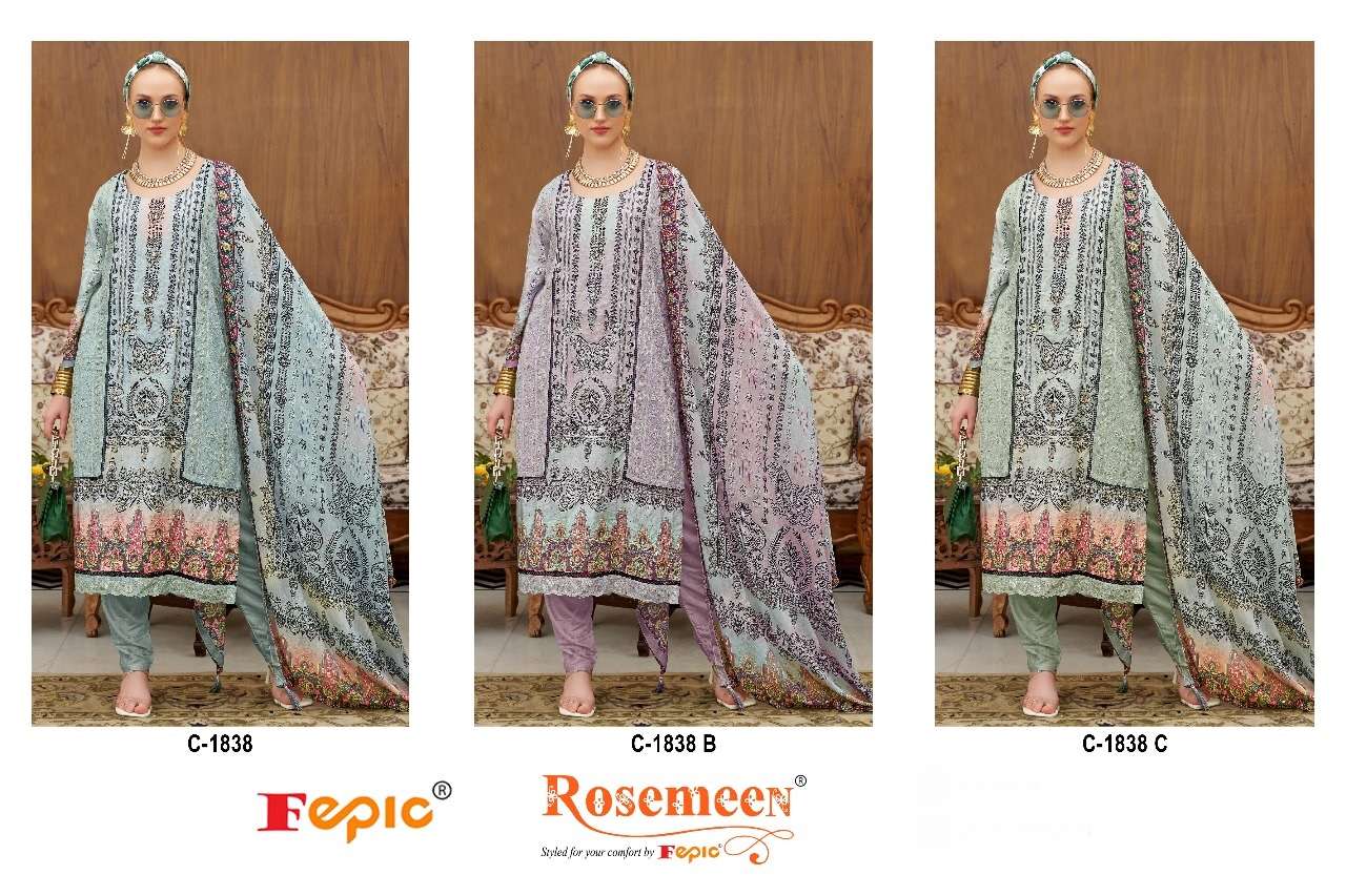 FEPIC ROSEMEEN C 1838 MUSLIN HEAVY EMBROIDERED DESIGNER WORK SUIT