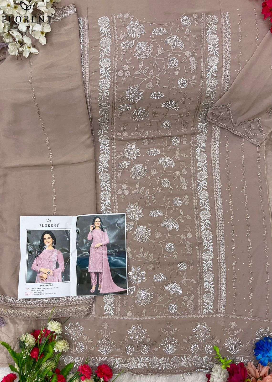 FLORENT TM DESIGN NO - 1028 ABCD GEORGETTE EMBROIDERED ZARKAN WORK PARTY WEAR SUIT 