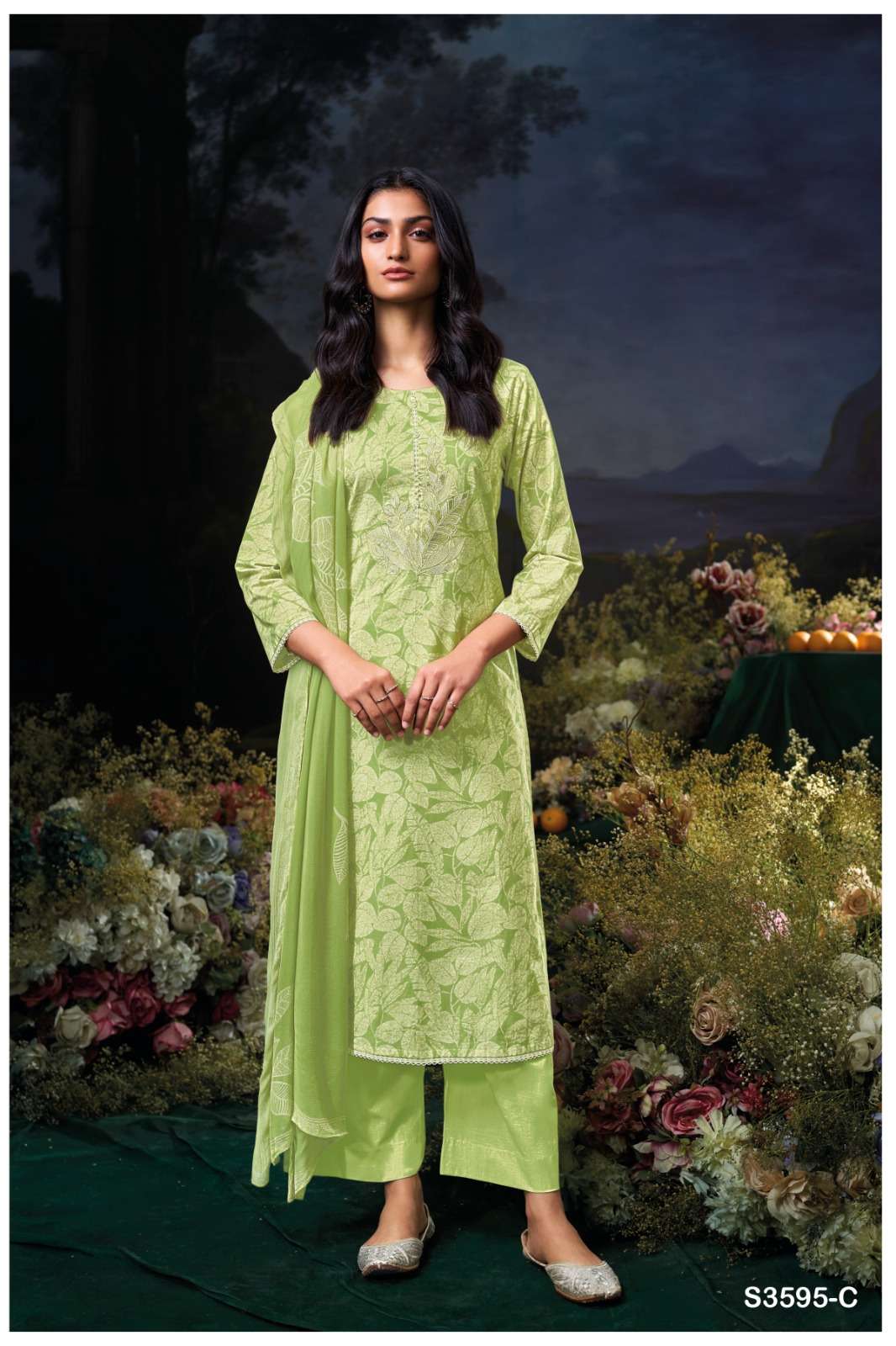 GANGA CHETNA 3595 COTTON PRINTED WITH EMBROIDERY WORKS SUIT