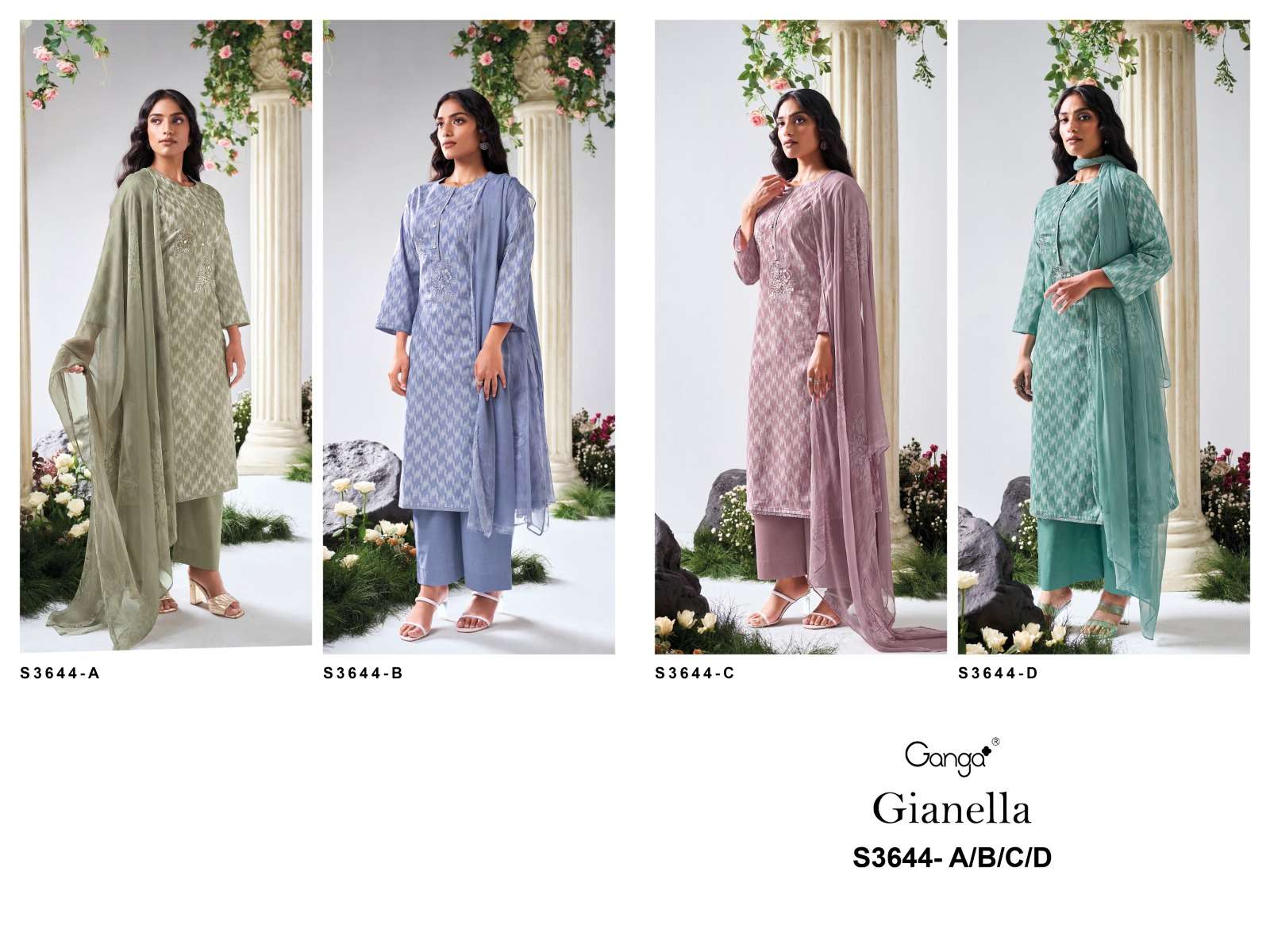 GANGA GIANELLA 3644  COTTON PRINTED WITH EMBROIDERY WORK LADIES SUIT 