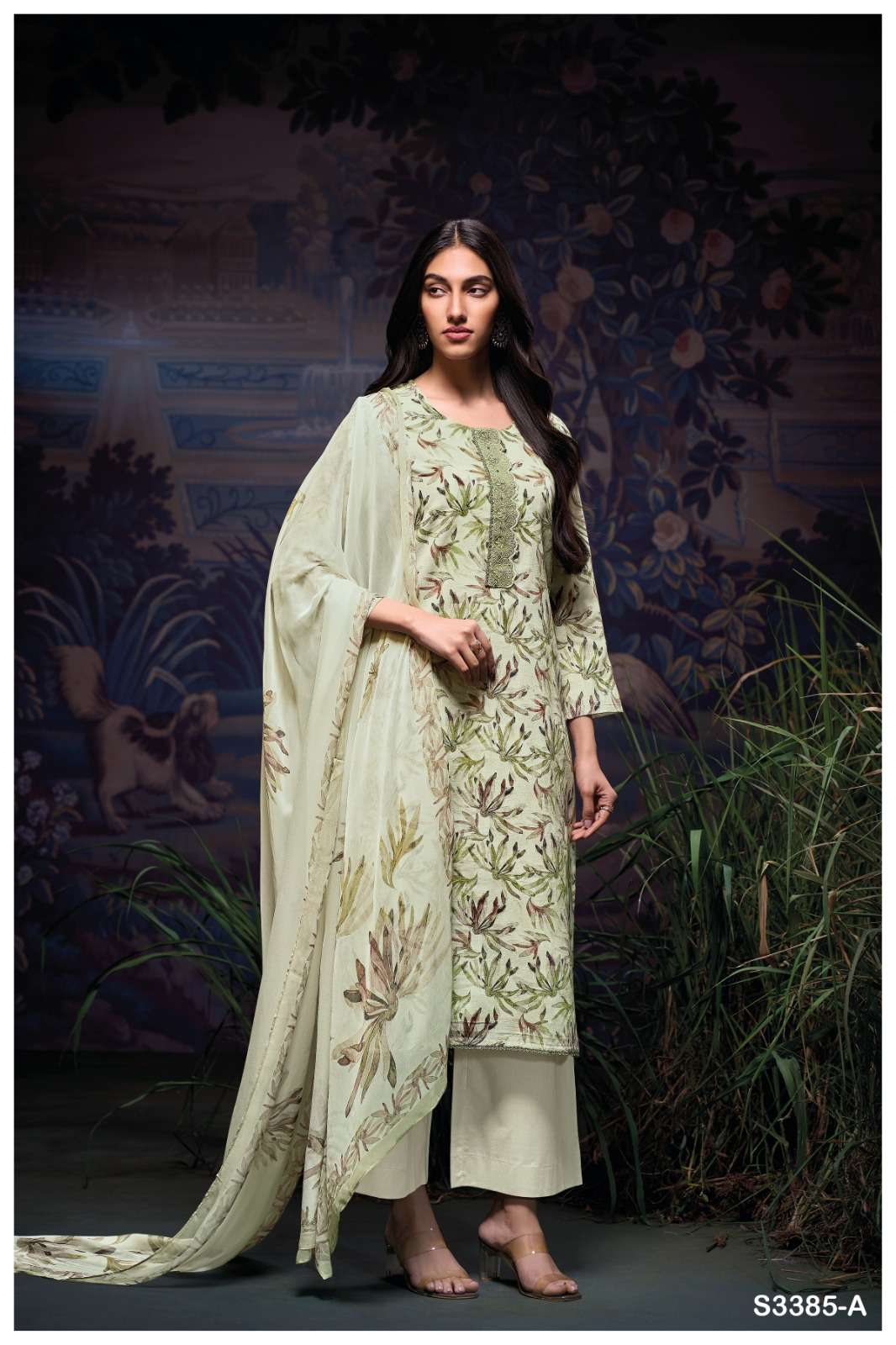 GANGA IRELAND 3385 LINEN COTTON PRINT WITH EMBROIDERY WORK SUIT