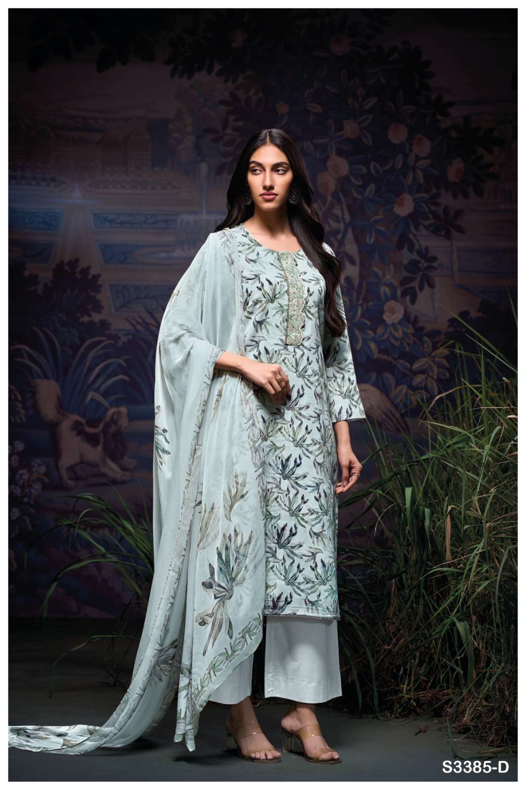 GANGA IRELAND 3385 LINEN COTTON PRINT WITH EMBROIDERY WORK SUIT