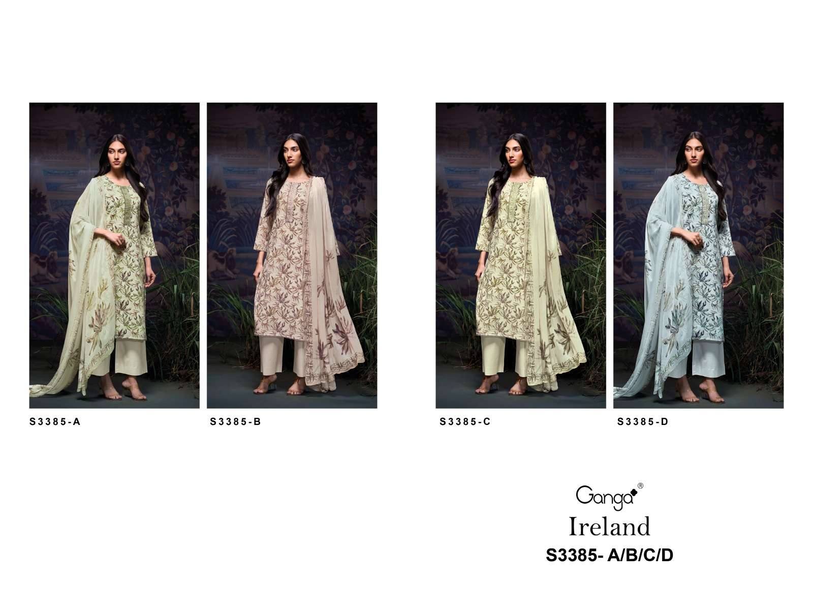 GANGA IRELAND 3385 LINEN COTTON PRINT WITH EMBROIDERY WORK SUIT