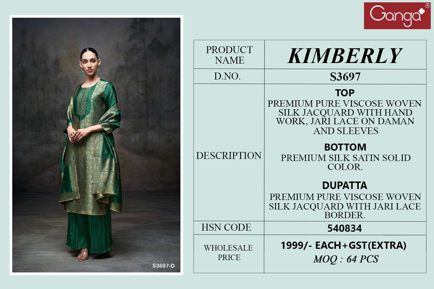 GANGA KIMBERLY 3697 VISCOSE JACQUARD DESIGNER WORK SUIT
