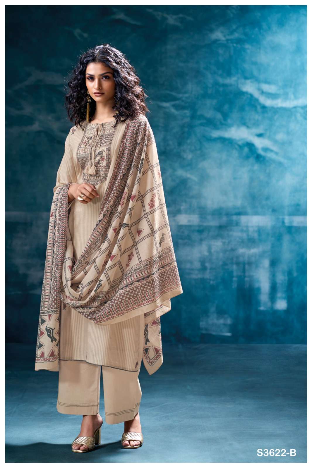 GANGA PURVAJA 3622  COTTON EMBROIDERED FANCY DESIGNER WORK SUIT
