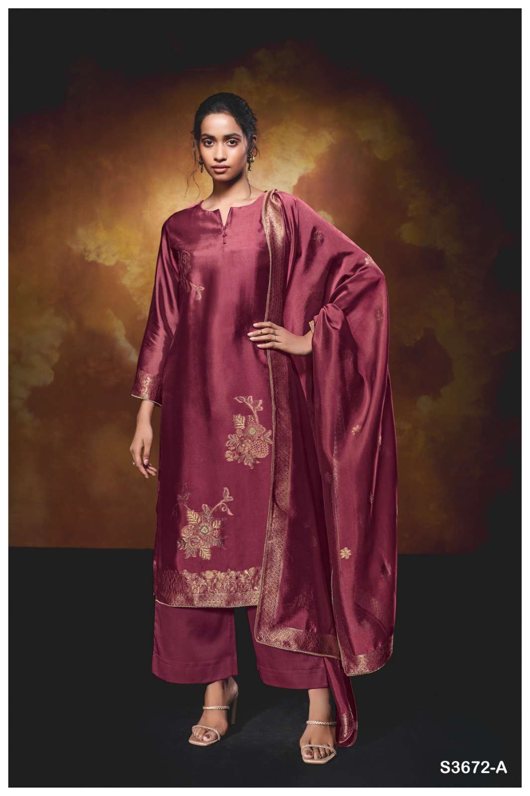 GANGA YELENA 3672 VISCOSE SILK JACQUARD DESIGNER WORK LADIES SUIT